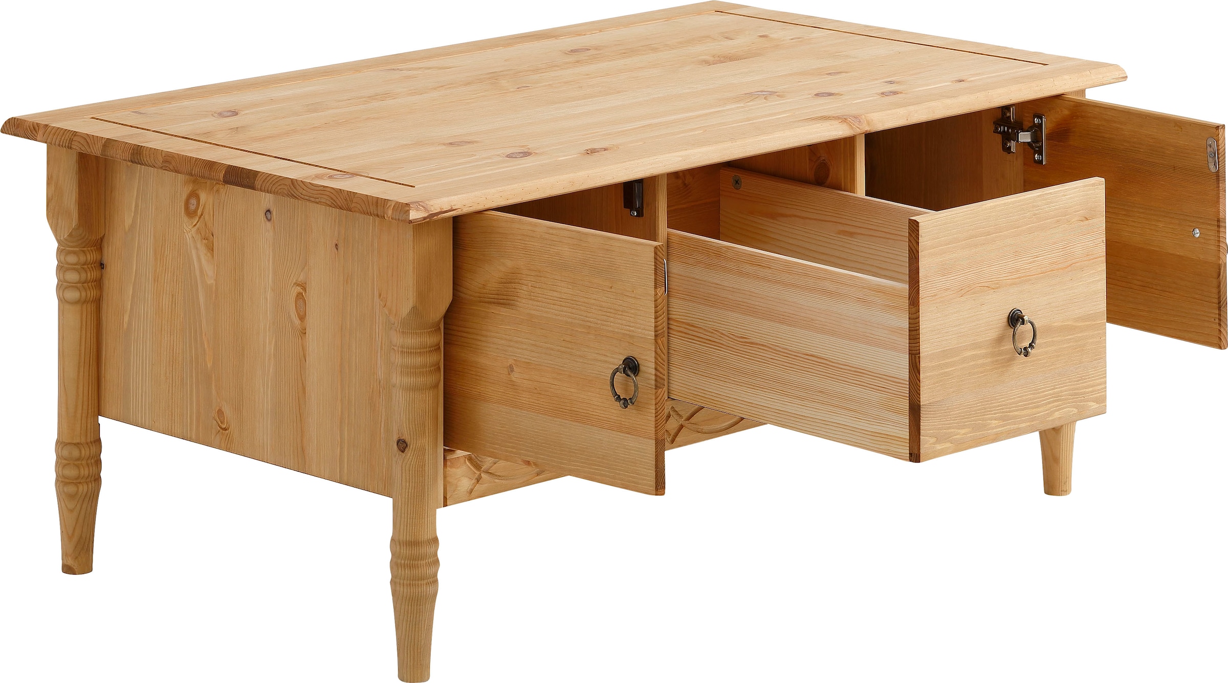 GOODproduct Couchtisch »Indra« aus massiver Kiefer, FSC®, mit Stauraum, dezentes Ornament