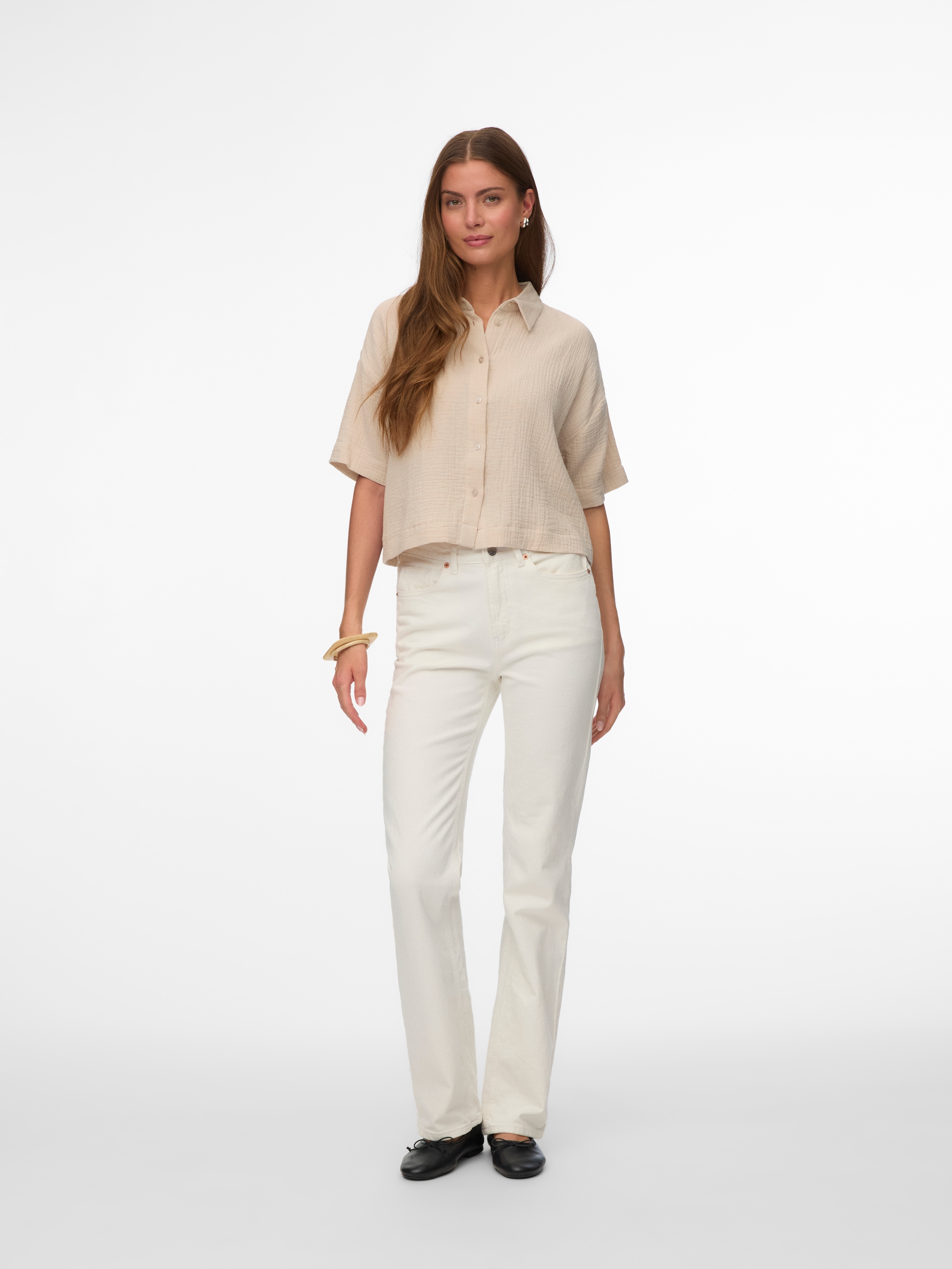 Vero Moda Blouse à manches courtes »VMNATALI SS CROP SHIRT WVN NOOS« coton, forme raccourcie
