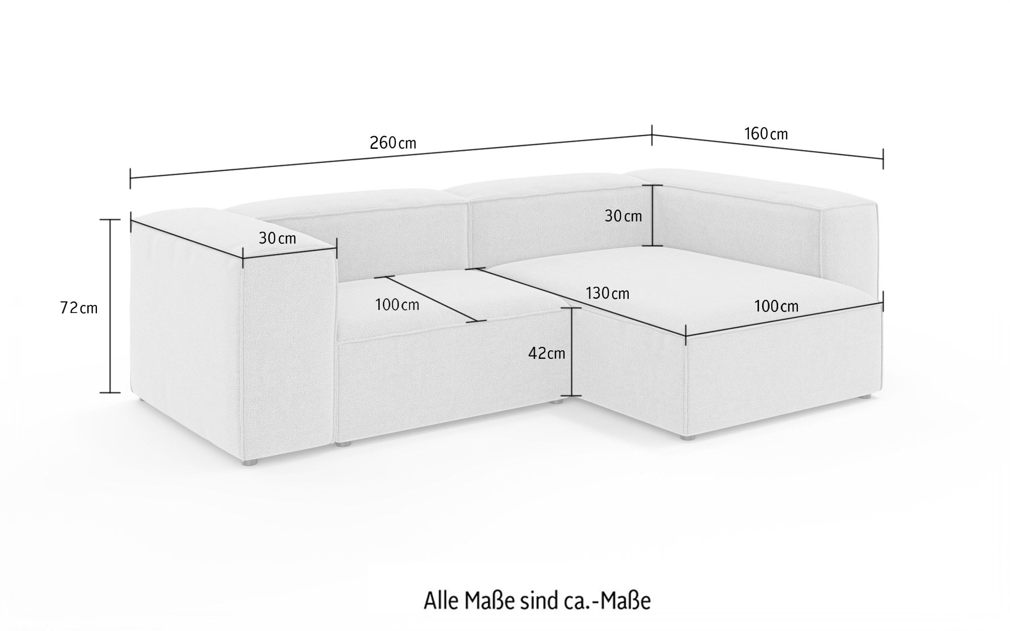 INOSIGN Canapé d'angle »XL HAILY L-Form, Modularsofa extra tief, Masse B/T/H: 260/160/72 cm« als Modul oder separat verwendbar, für individuelle Zusammenstellung