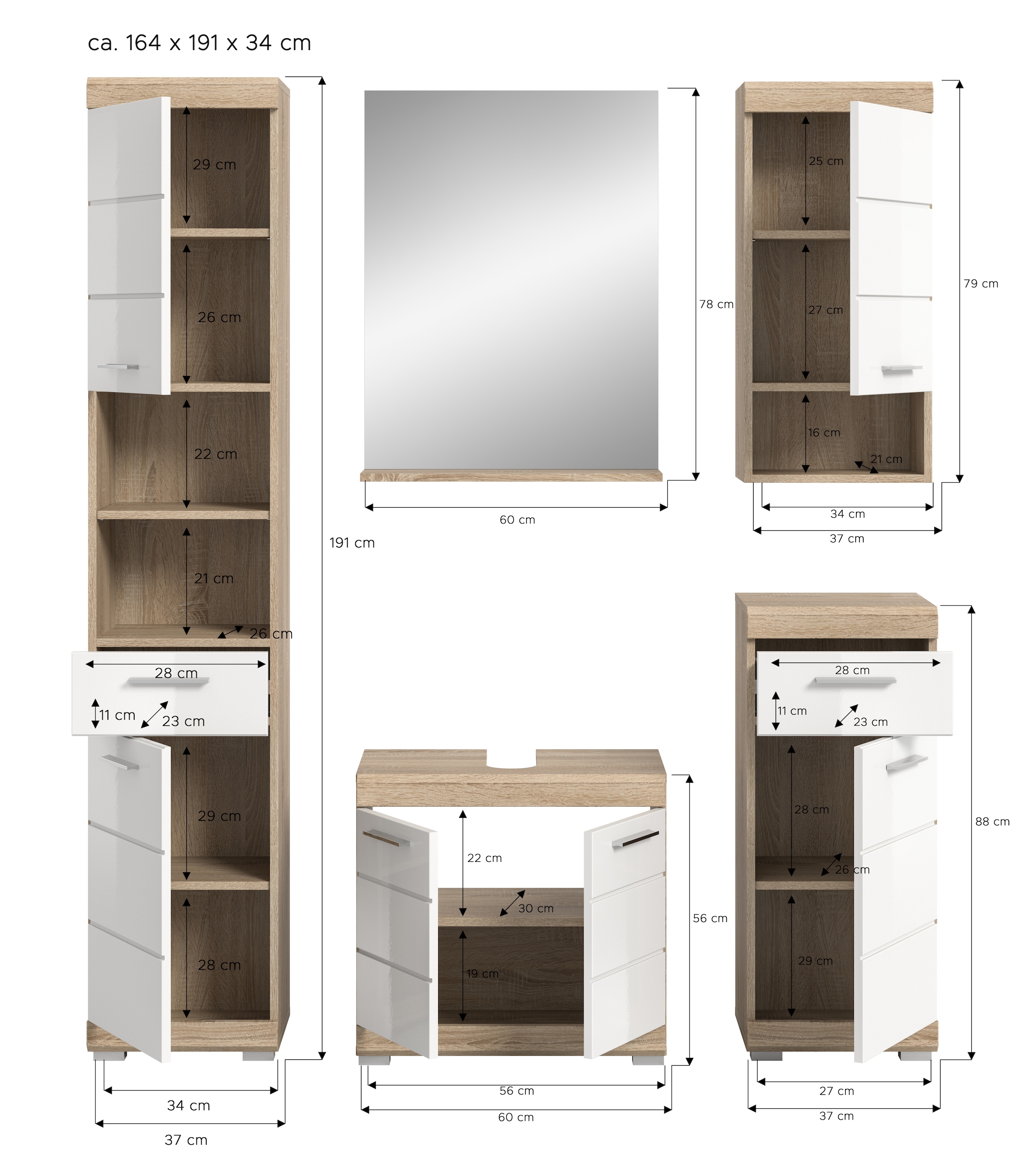 welltime Badmöbel-Set »Siena, 5 teilig, bestehend aus:« Set, TOPSELLER!, 5 Stk. tlg.