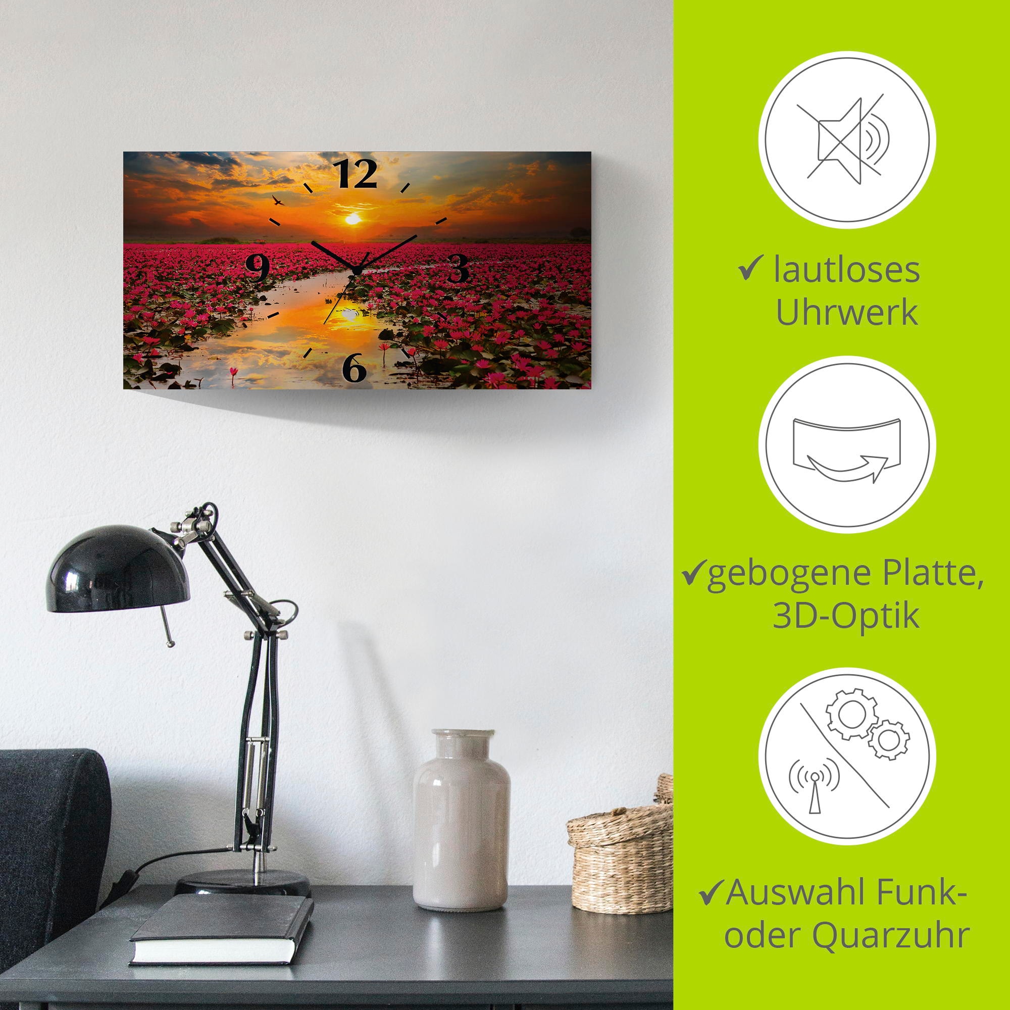 Artland Wanduhr »Sonnenschein blühende Lotusblume« wahlweise mit Quarz- oder Funkuhrwerk, lautlos ohne Tickgeräusche