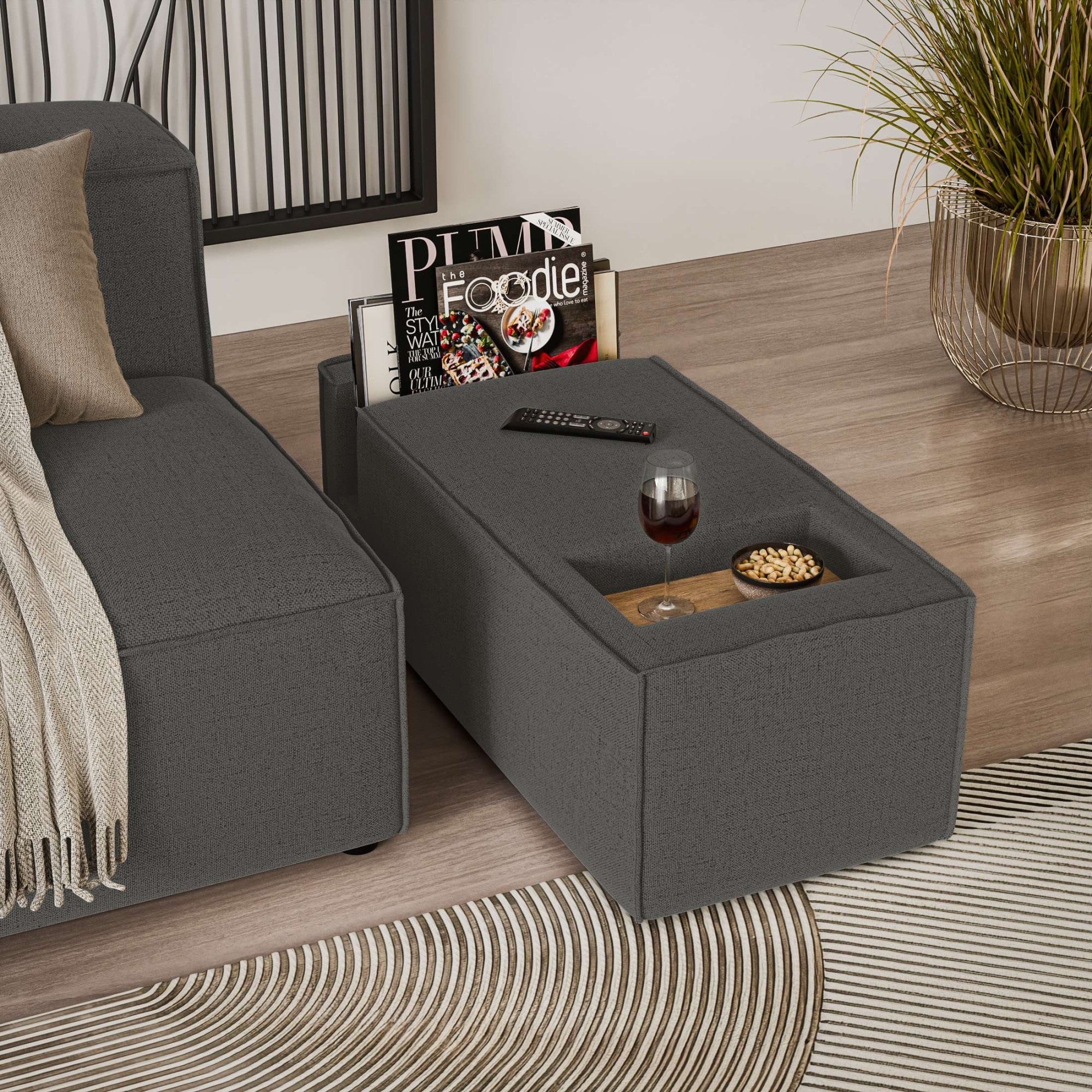 INOSIGN Élément de canapé »HAILY Tisch XL für das Modulsofa, extra tief, Masse B/T/H: 45/130/37 cm« als Modul oder separat verwendbar, mit Steckfach und Ablagefläche