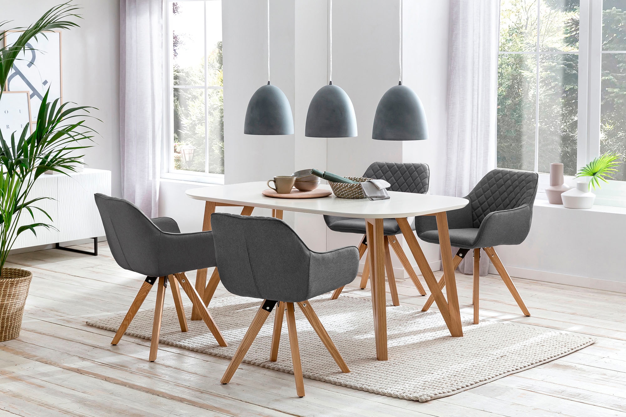 SalesFever Essgruppe »Växjö - Familienfreundlicher Esstisch inkl. Stühle« Set, 5 Stk. tlg. bestehend aus 4 modernen Polsterstühlen und einem 180 cm breitem Tisch