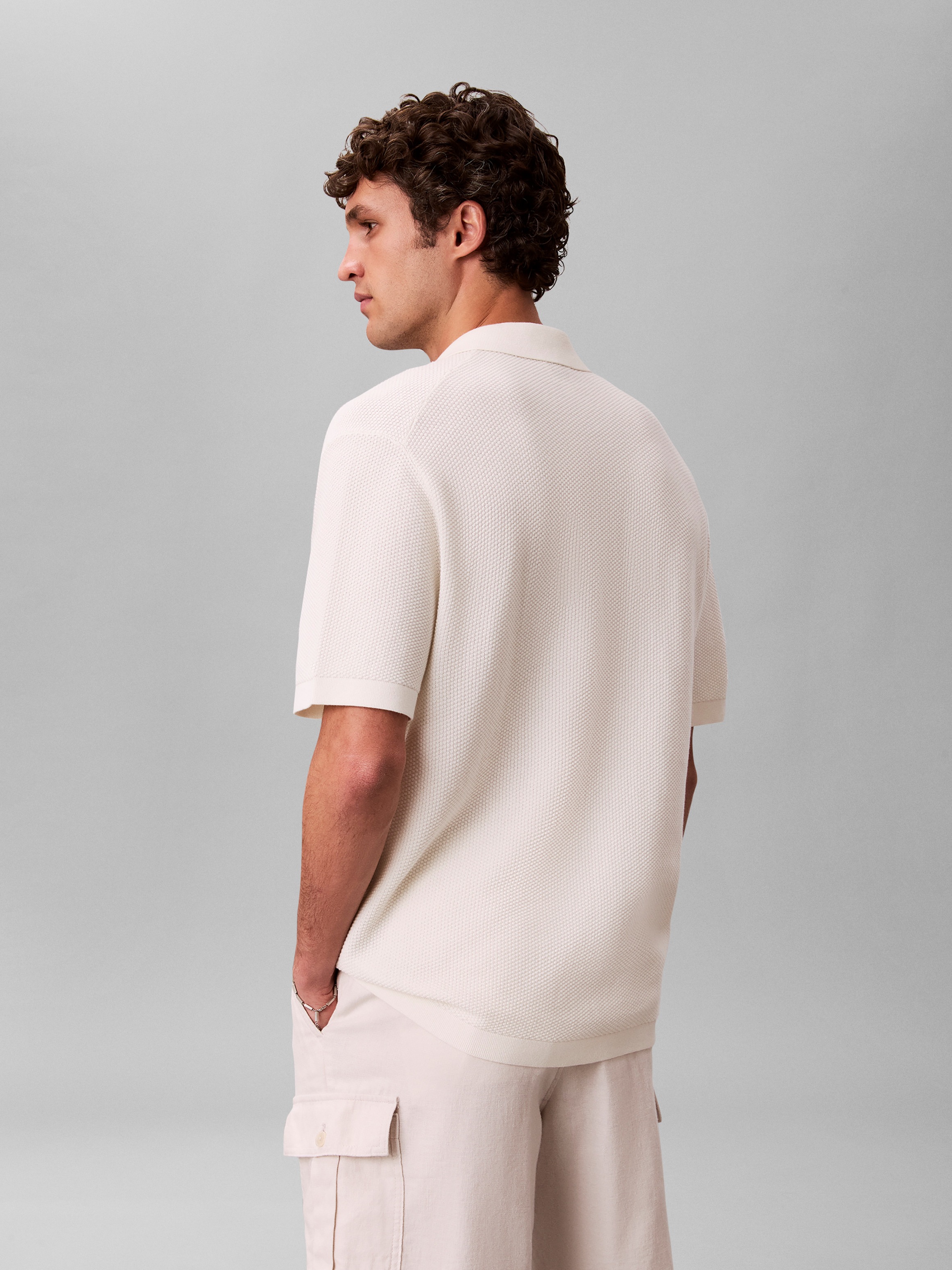 Calvin Klein Pull à manches courtes Strukturstrick, reine Baumwolle, Regular Fit