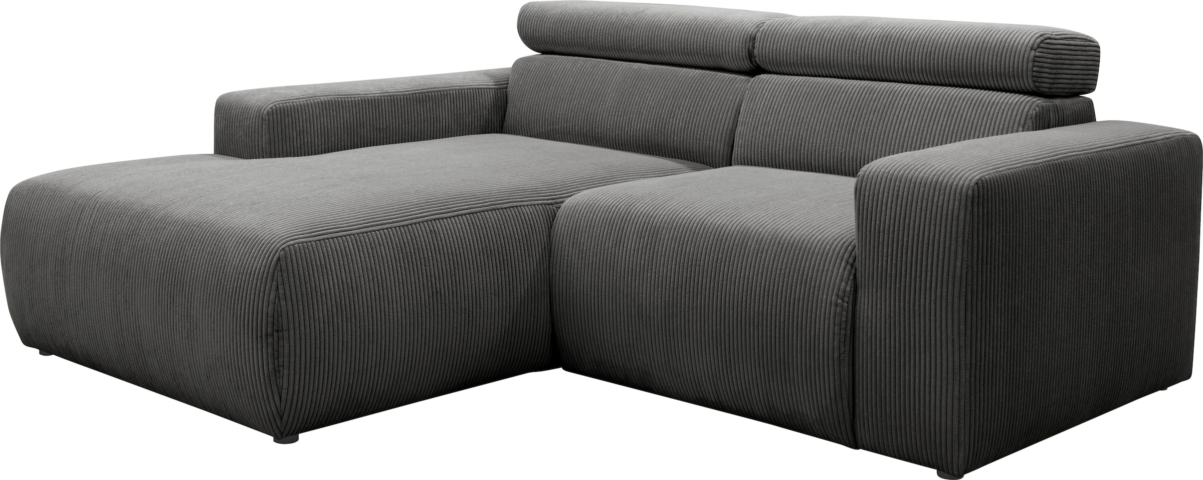 DOMO collection Ecksofa »BRANDON inkl. Kopfteilverstellung,  214x100x80 cm, L-Form« Cord, grau