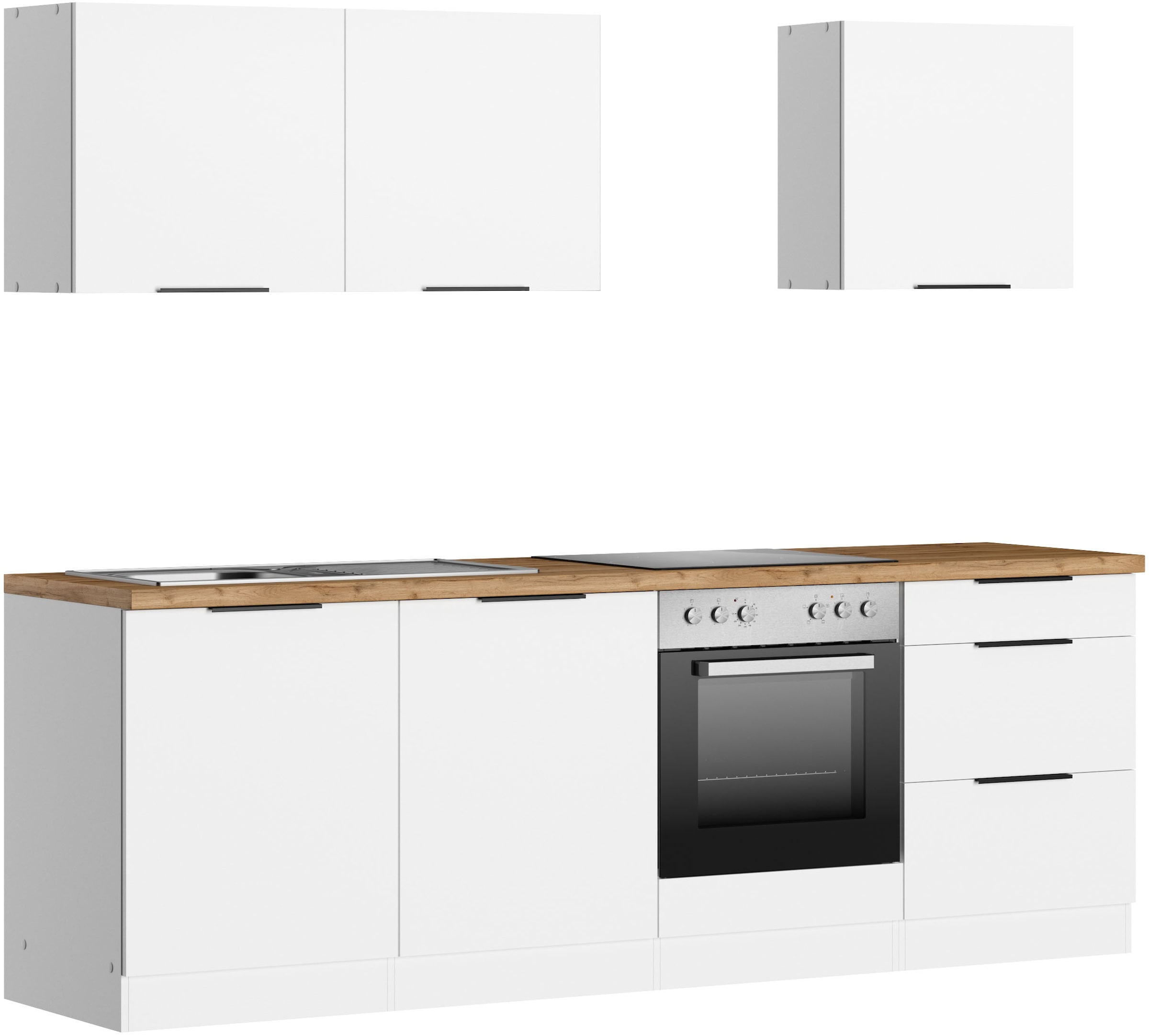 KOCHSTATION Kitchenette »KS-Lagos2, Breite 240 cm« au choix avec appareils électriques, avec plan de travail épais de 38mm