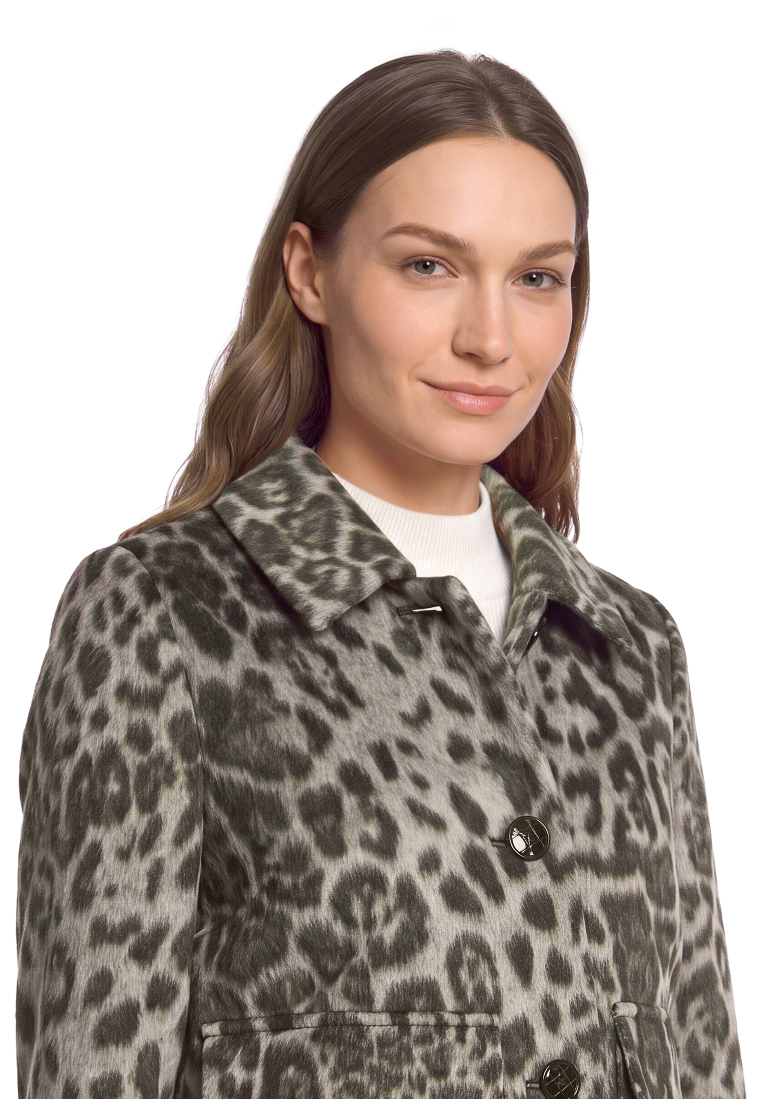 Gil Bret Fellimitatjacke ohne Kapuze im Leo-Look und mit Knopfverschluss