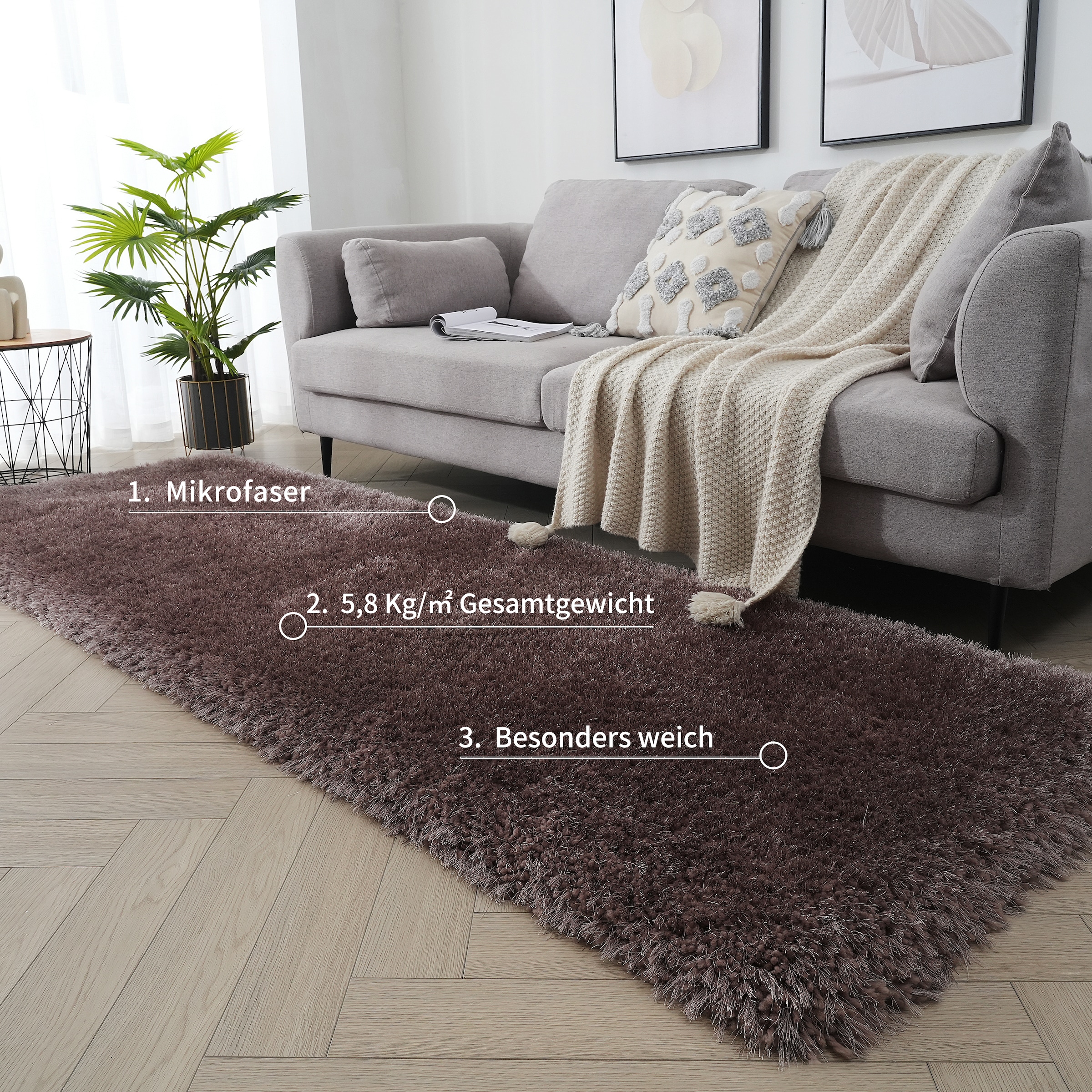 my home Hochflor-Läufer »Micro exclusiv Teppich, sehr hoher Flor, weich durch Mikrofaser« rechteckig 78 mm Höhe weich, Microfaser, unifarben, Schlafzimmer, Wohnzimmer, Esszimmer