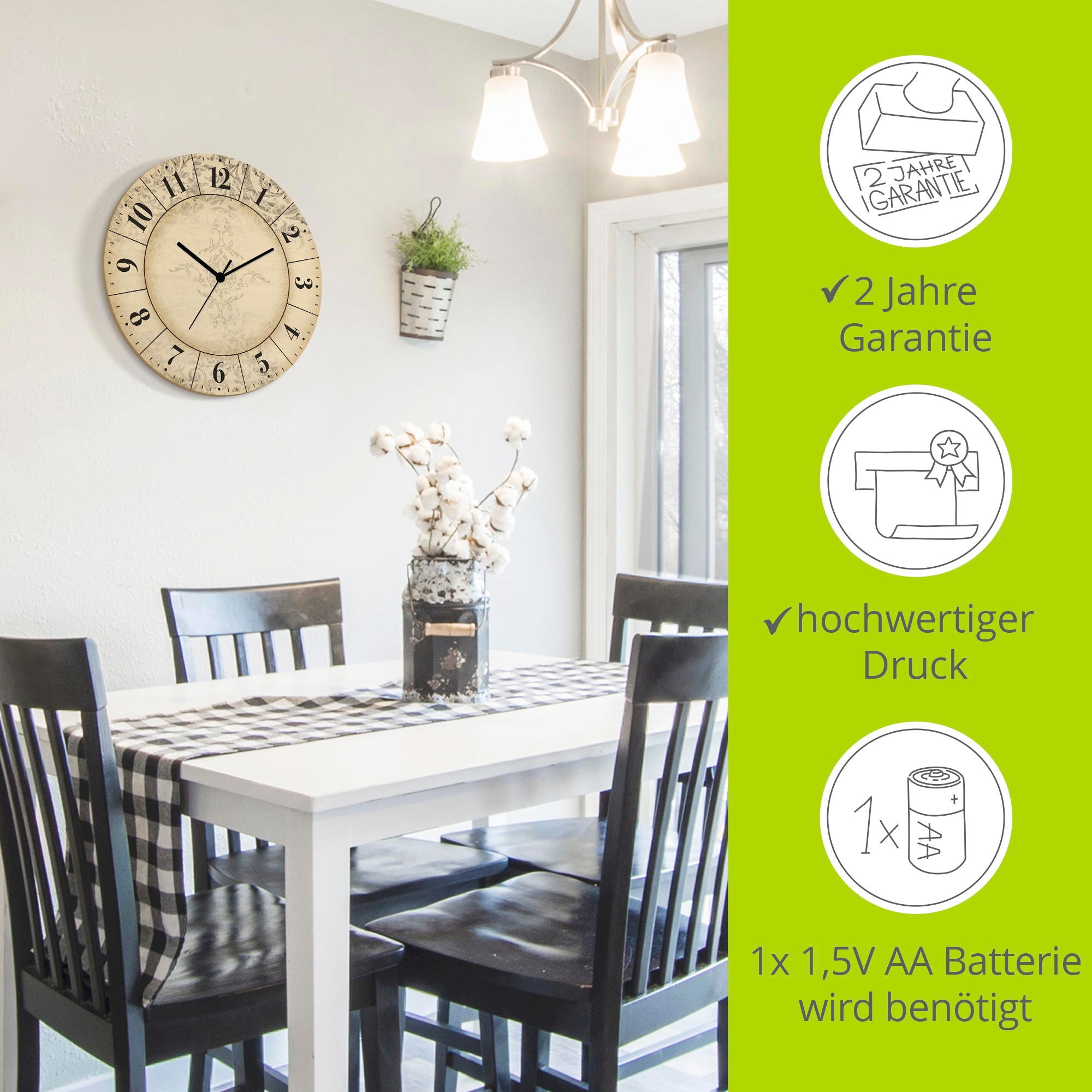 Artland Wanduhr »Vintage Zeitflüsterer« wahlweise mit  Quarz- oder Funkuhrwerk, lautlos ohne Tickgeräusche