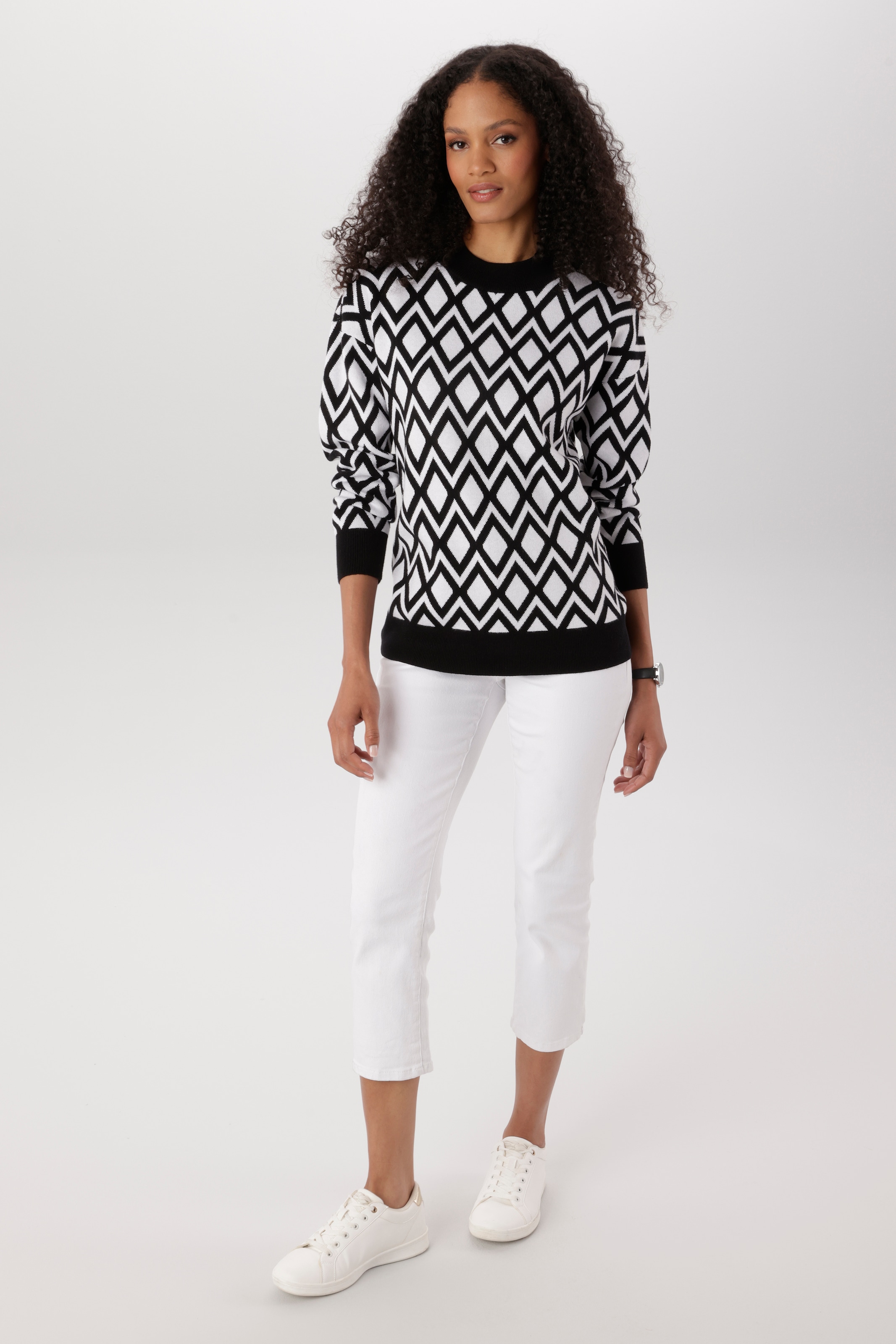 Aniston SELECTED Pull en tricot avec motif losanges géométriques intégral - NOUVELLE COLLECTION
