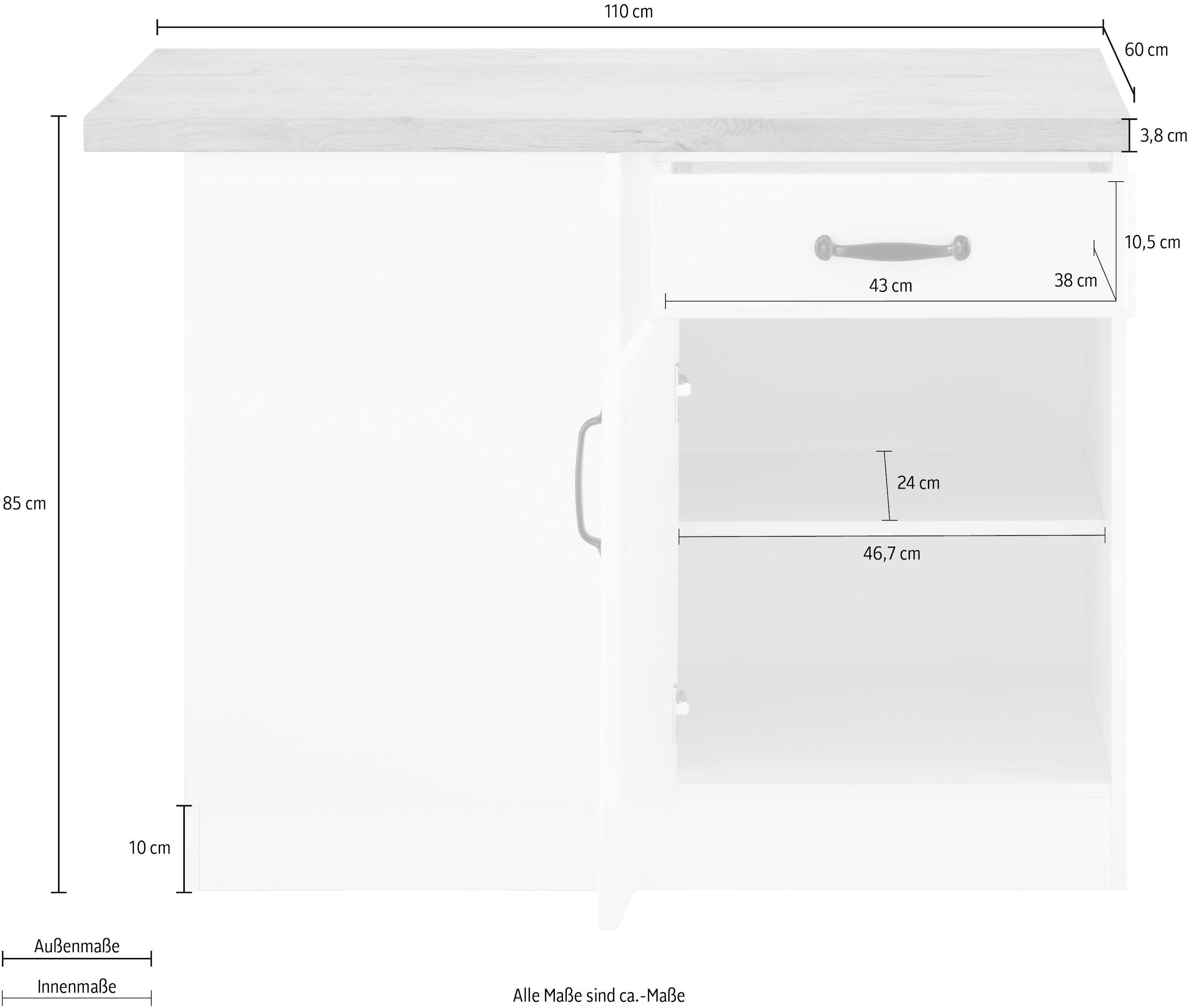 wiho Küchen Meuble bas d'angle »Erla« 110 cm breit mit Kassettenfront