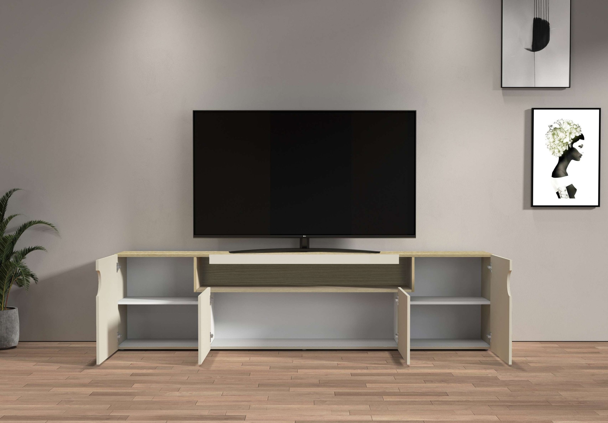 GOODproduct Lowboard »REAL,Lowboard,TV-Kommode,TV-Möbel,TV-Bank« 1 Stk. tlg. Mit 4 Türen, davon 2 abgerundet, die ein ovales offenes Fach bilden
