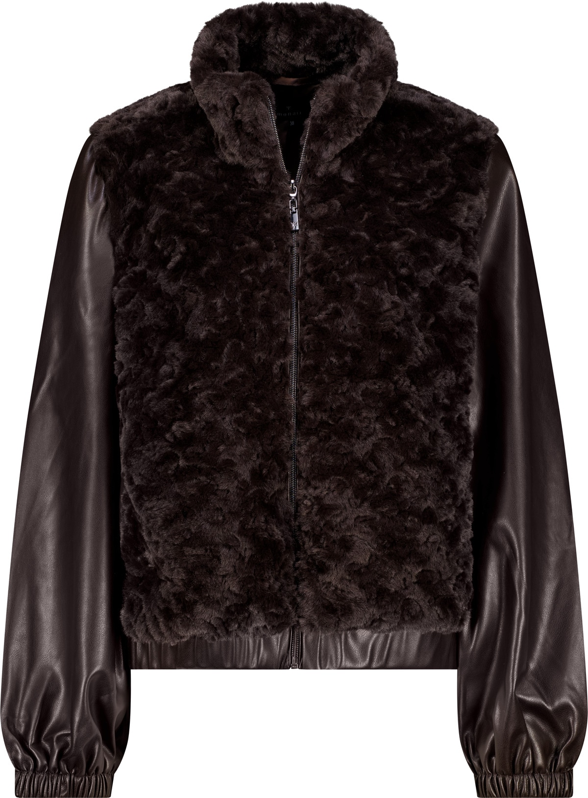Monari Veste en fausse fourrure »Jacke fake fur + Lederimit« sans capuche coupe régulière avec col montant