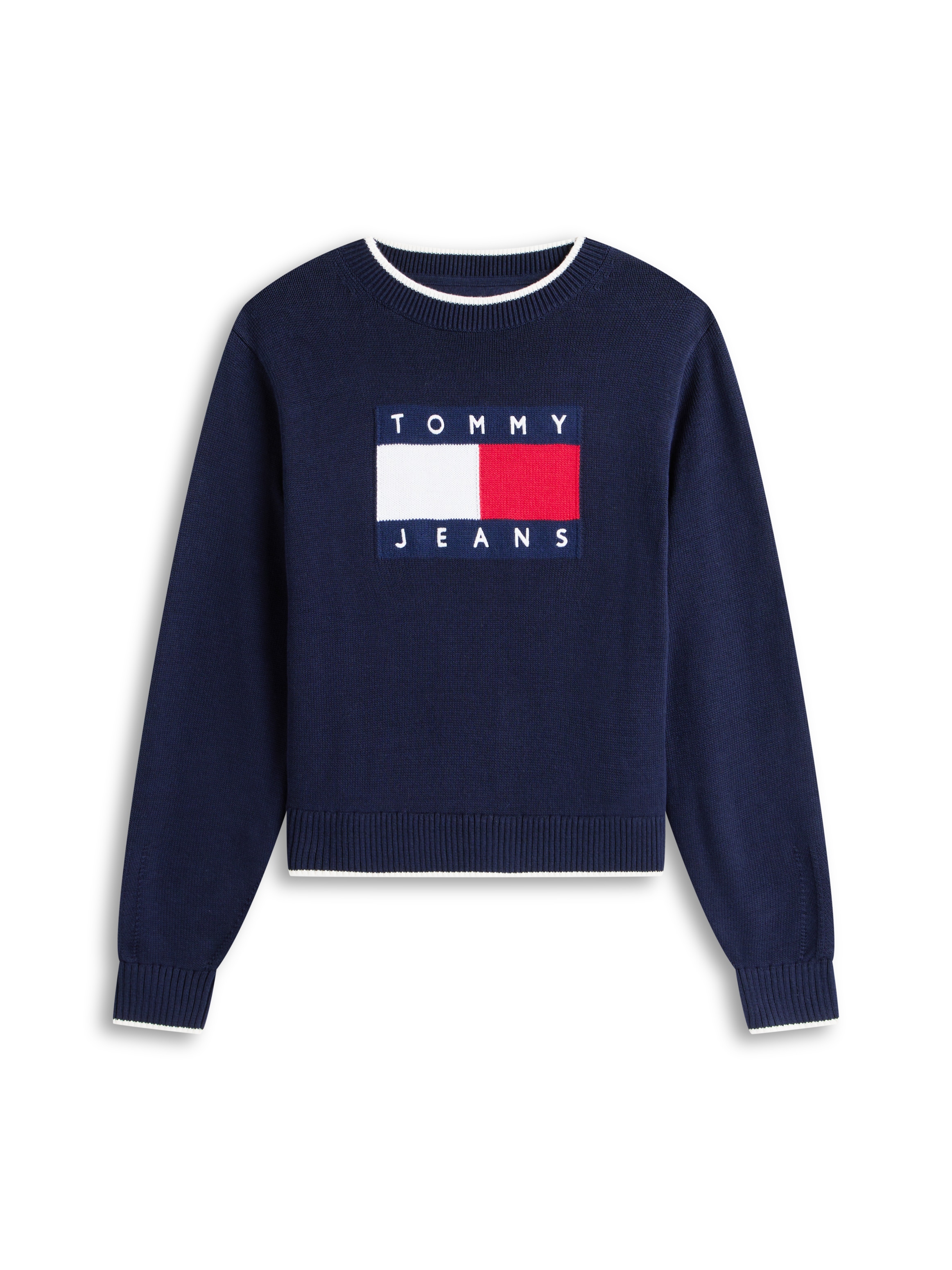 Tommy Jeans Pull en tricot »TJW TIPPING FLAG SWEATER EXT« avec intarsia logo, coupe décontractée