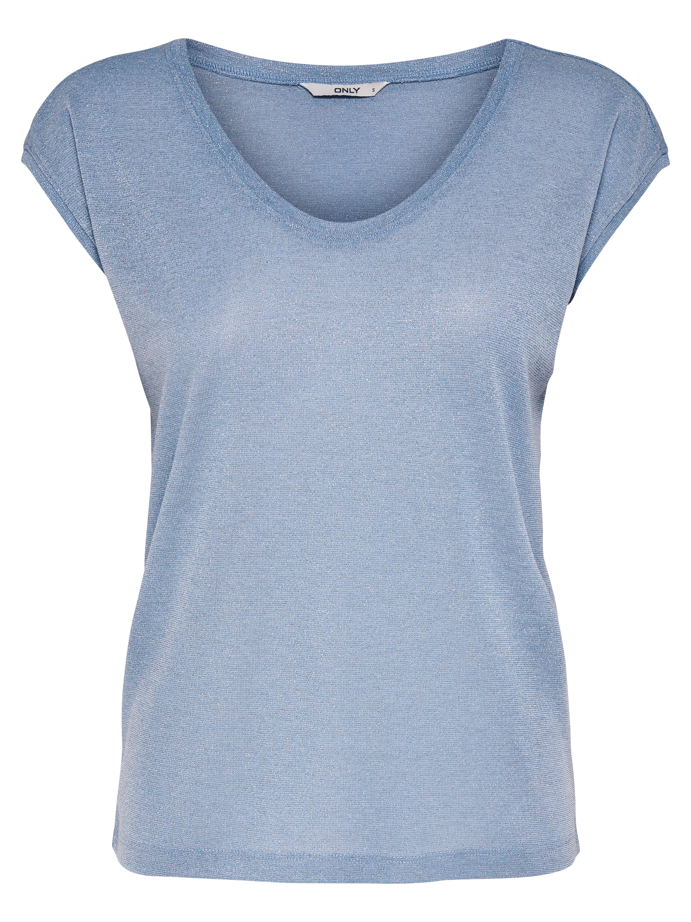 ONLY T-shirt à manches courtes »ONLSILVERY S/S V NECK LUREX TOP JRS NOOS« Mélange de matières avec paillettes, coupe ample, col rond