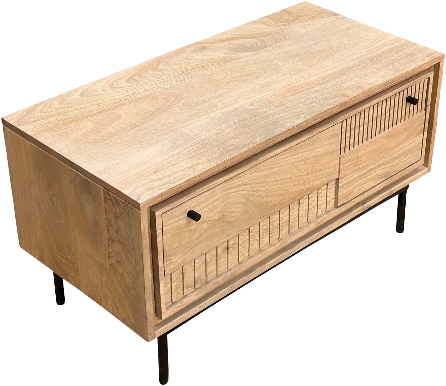 SIT Schuhschrank »Vieste aus Mangoholz mit Lamellen-Schnitzereien & Metallfüssen« 1 Stk. tlg. 2 Fächer hinter 1 Klappe mit 15 cm hohen schwarzen Metallfüssen