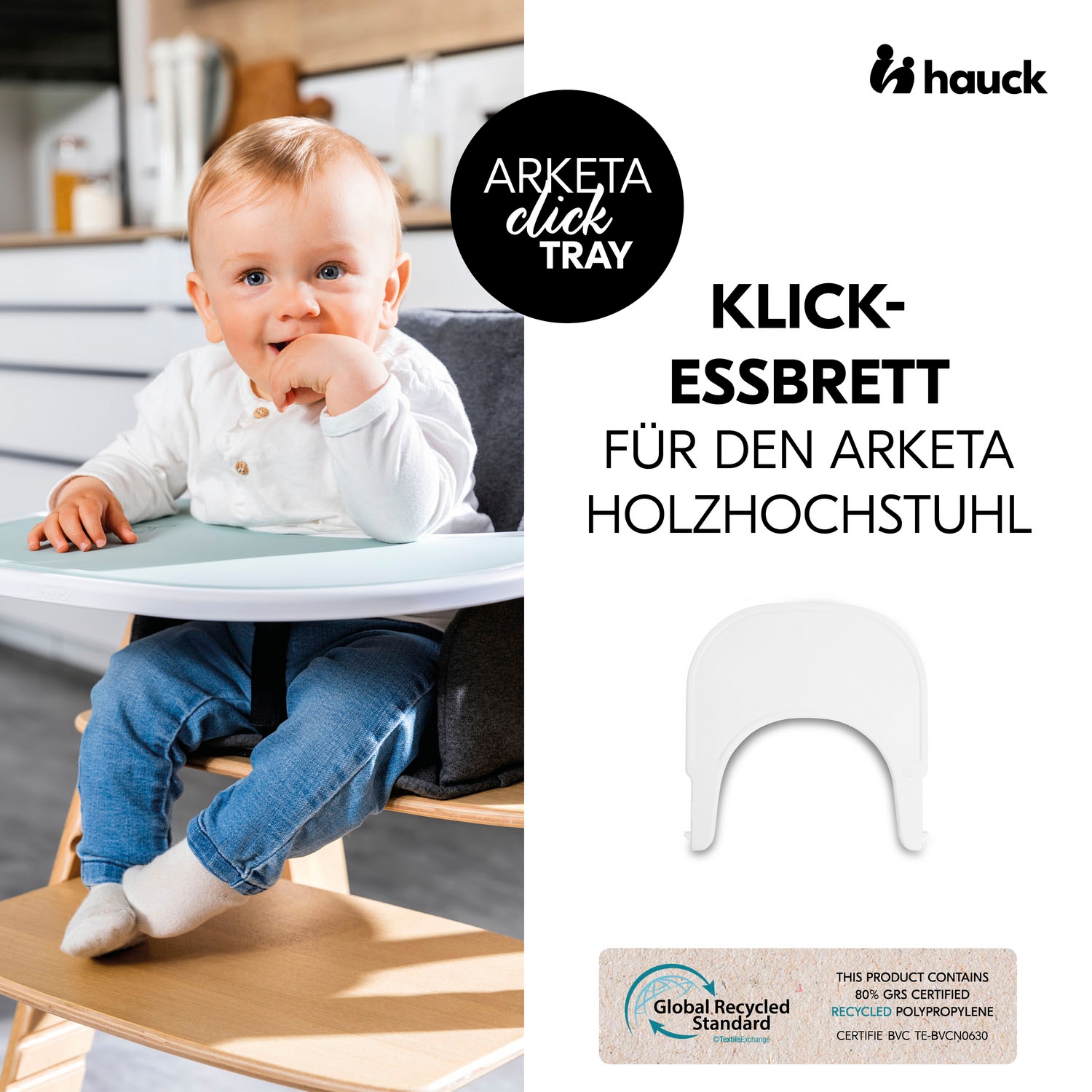 Hauck Hochstuhltablett »Arketa Click Tray, White« aus recyceltem Material