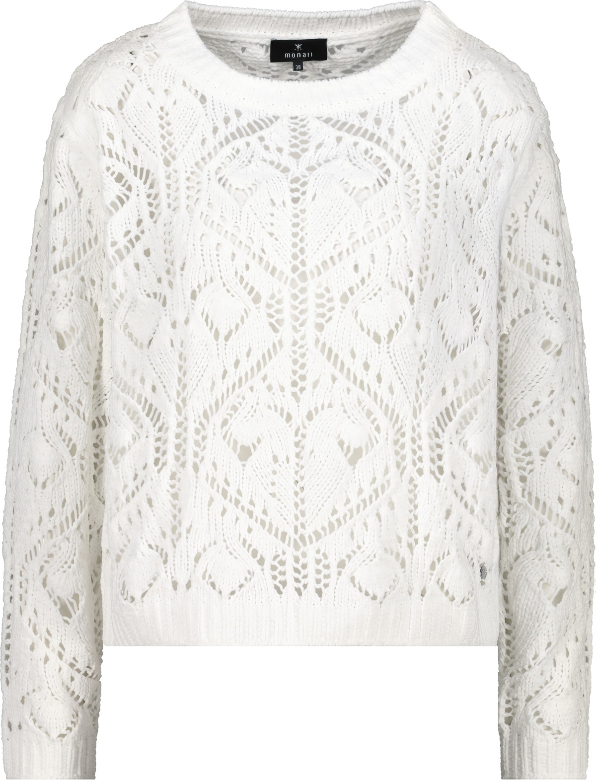 Monari Pull en tricot »Ajour« Rundhalsausschnitt, Chenillegarn, Leicht überschnittene Schultern