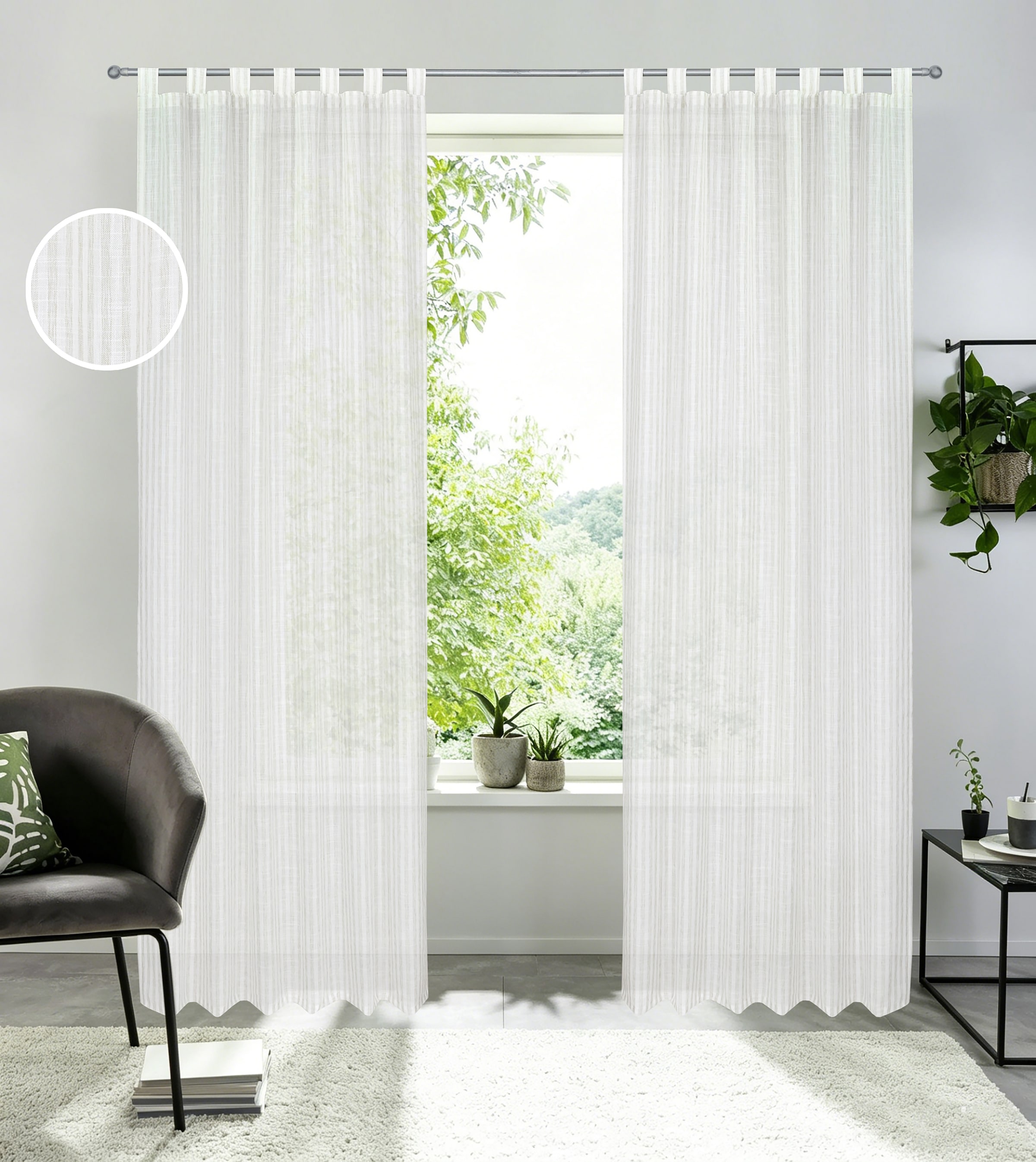 GOODproduct Rideau »Marric, 1 Stück, Schlaufen, Leinenoptik mit Streifen« Boucles 1 cuis tlg. semi-transparent, aspect lin rayé, suspension par boucles