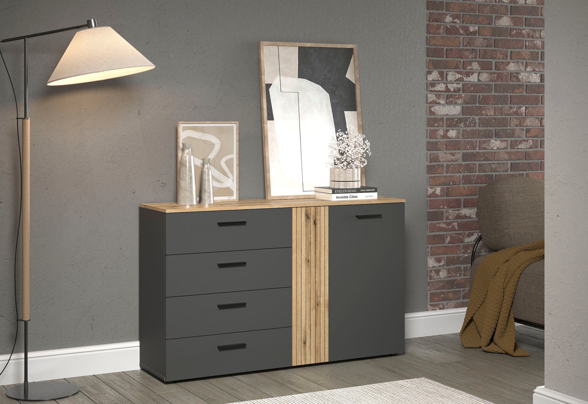 Home affaire Commode »Estepona« 1 cuis tlg. Sideboard mit voll ausziehbaren Schubladen - (B/T/H) 139/38/86 cm