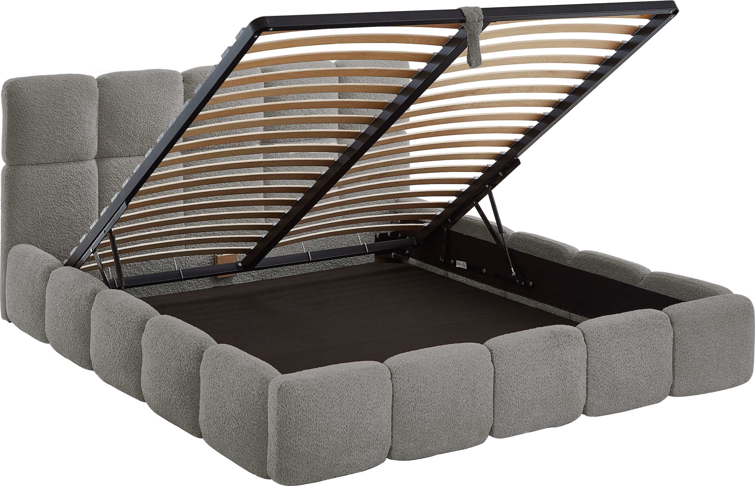 ATLANTIC home collection Polsterbett »"Jane" mit grossen Stauraum« luxurious gepolstertes Kopfteil und Rahmen, Bezug mit Bouclécharakter