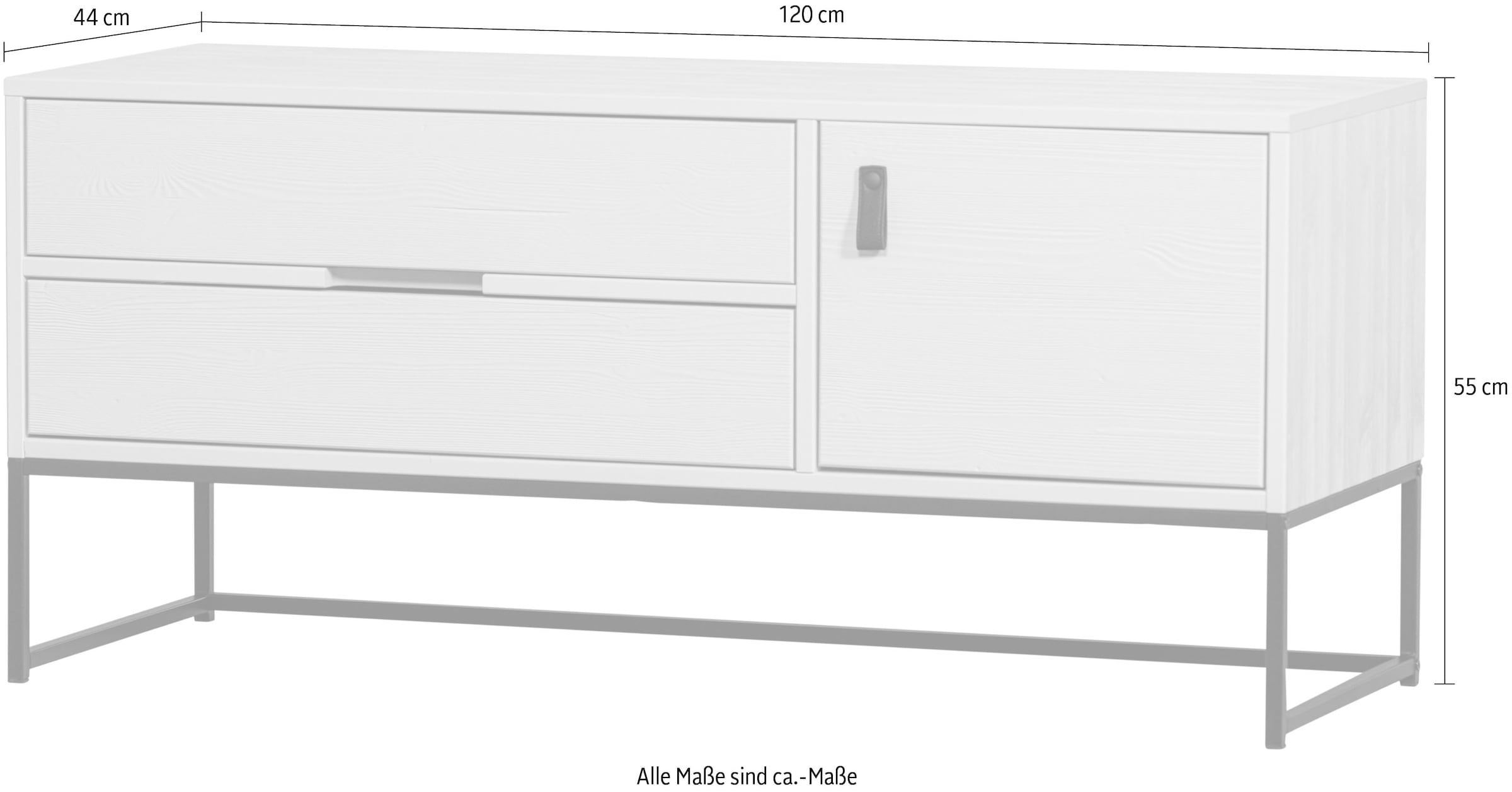 WOOOD Table basse »Silas FSC®-holz gebürstet mit Ledergriffen, H 61 x B 180 x T 44 cm« Commode, 2 tiroirs et 1 porte, grand espace de rangement, largeur 120 ou 180 cm