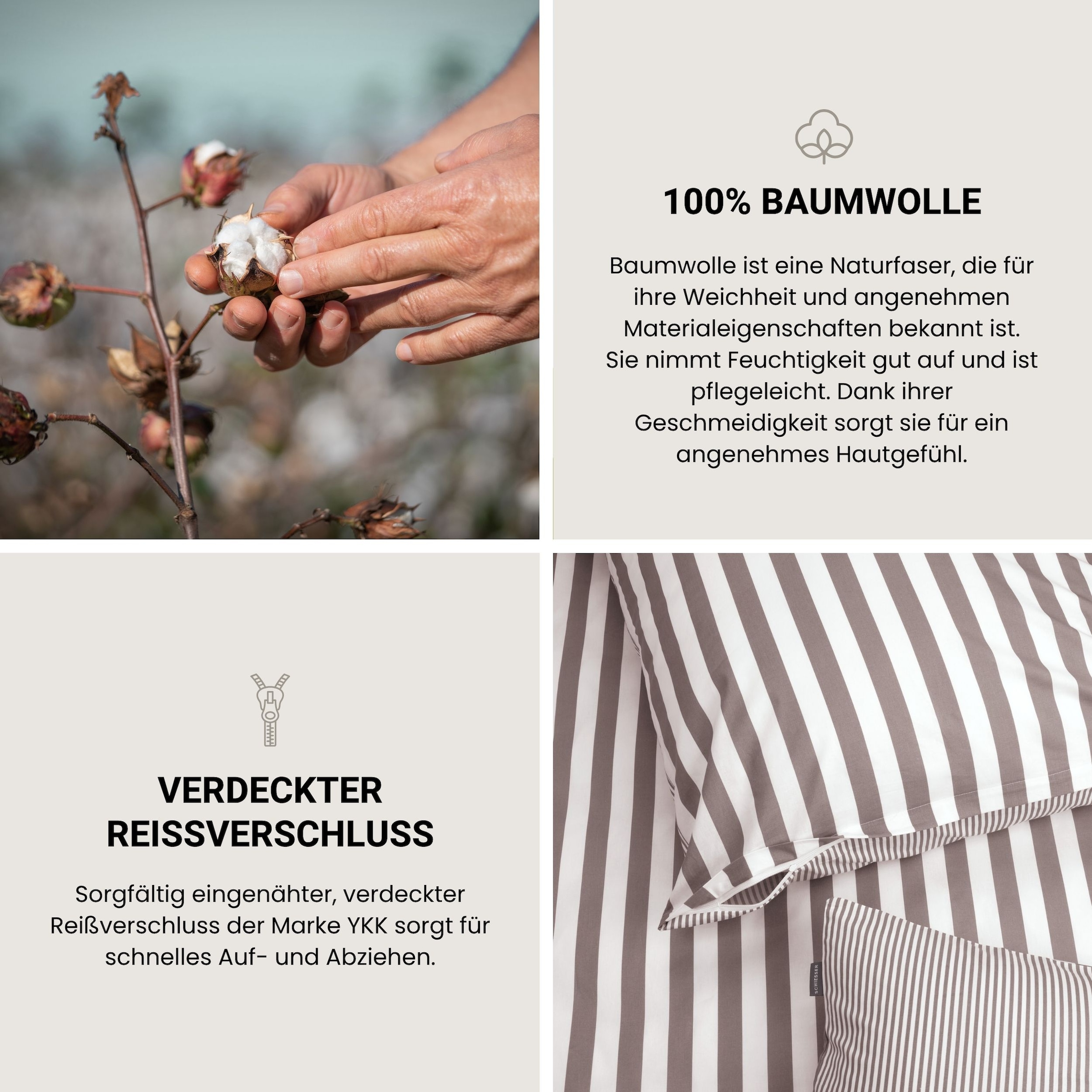 Schiesser Linge de lit réversible »Marie aus weicher Baumwolle und Streifen Allover« 2 cuis OEKO-TEX® MADE IN GREEN