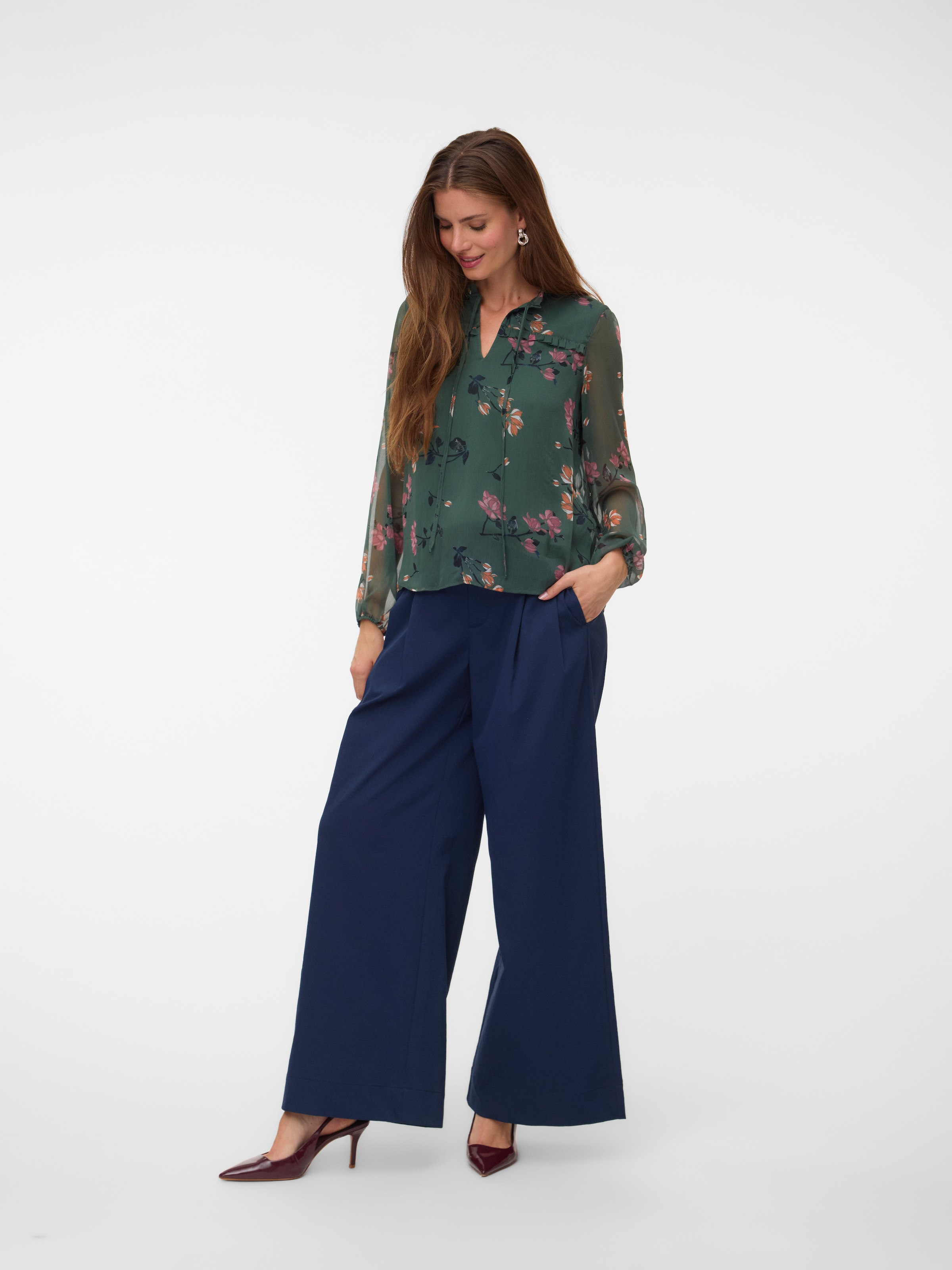 Vero Moda Blouse en mousseline »VMMILLA LS TOP WVN GA NOOS« fibre synthétique, coupe régulière