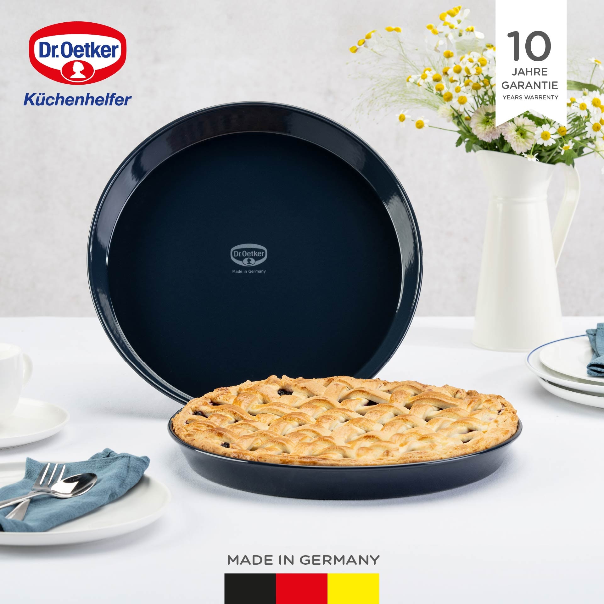 Dr. Oetker Küchenhelfer Plaque à gâteaux »Back-Liebe Emaille, 30 cm« 1 cuis tlg. Schnitt- & kratzfeste Backform mit Emaille & Antihaft-Beschichtung