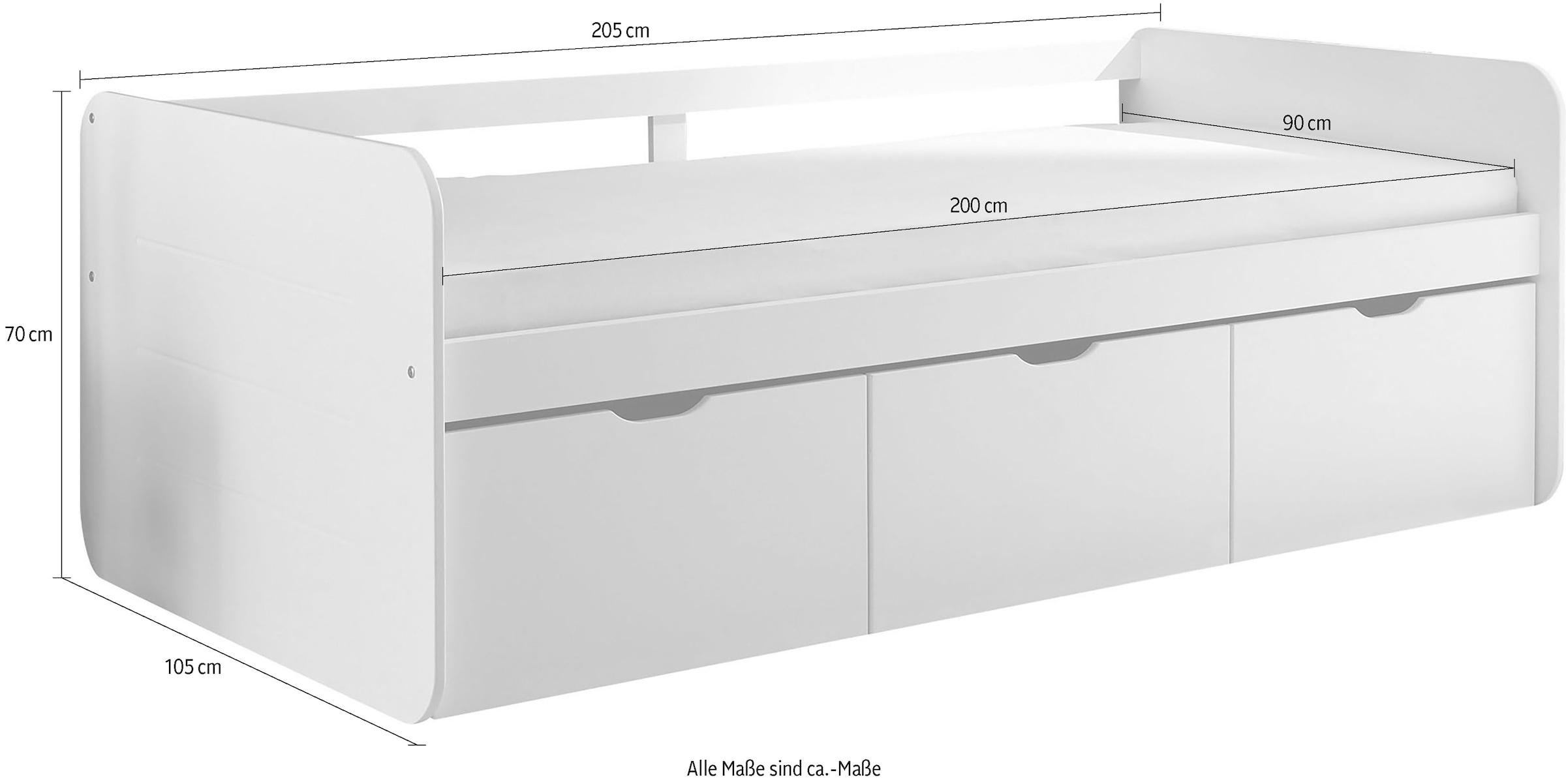 Begabino Lit de rangement »Eino Bett, Einzelbett« comprend 3 tiroirs coulissants