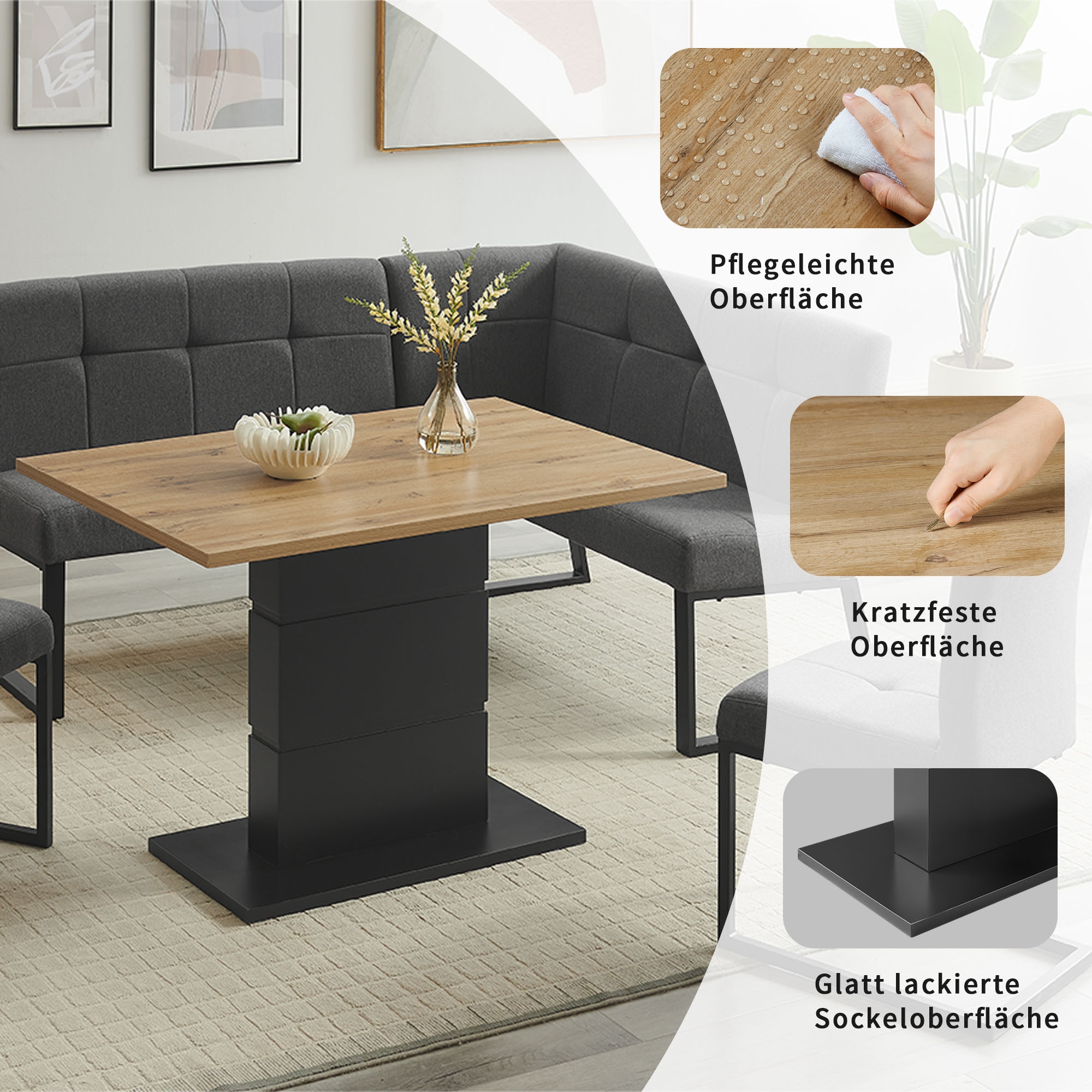 GOODproduct Ensemble de bancs d'angle »Geranie, Sitzgruppe, Eckbank inkl. Stauraum, Esstisch, 2 Freischwinger« Set, Eckbank inkl. Stauraum wahlweise links und rechts montierbar, 4 pièces tlg. mit und ohne Stauraum wählbar