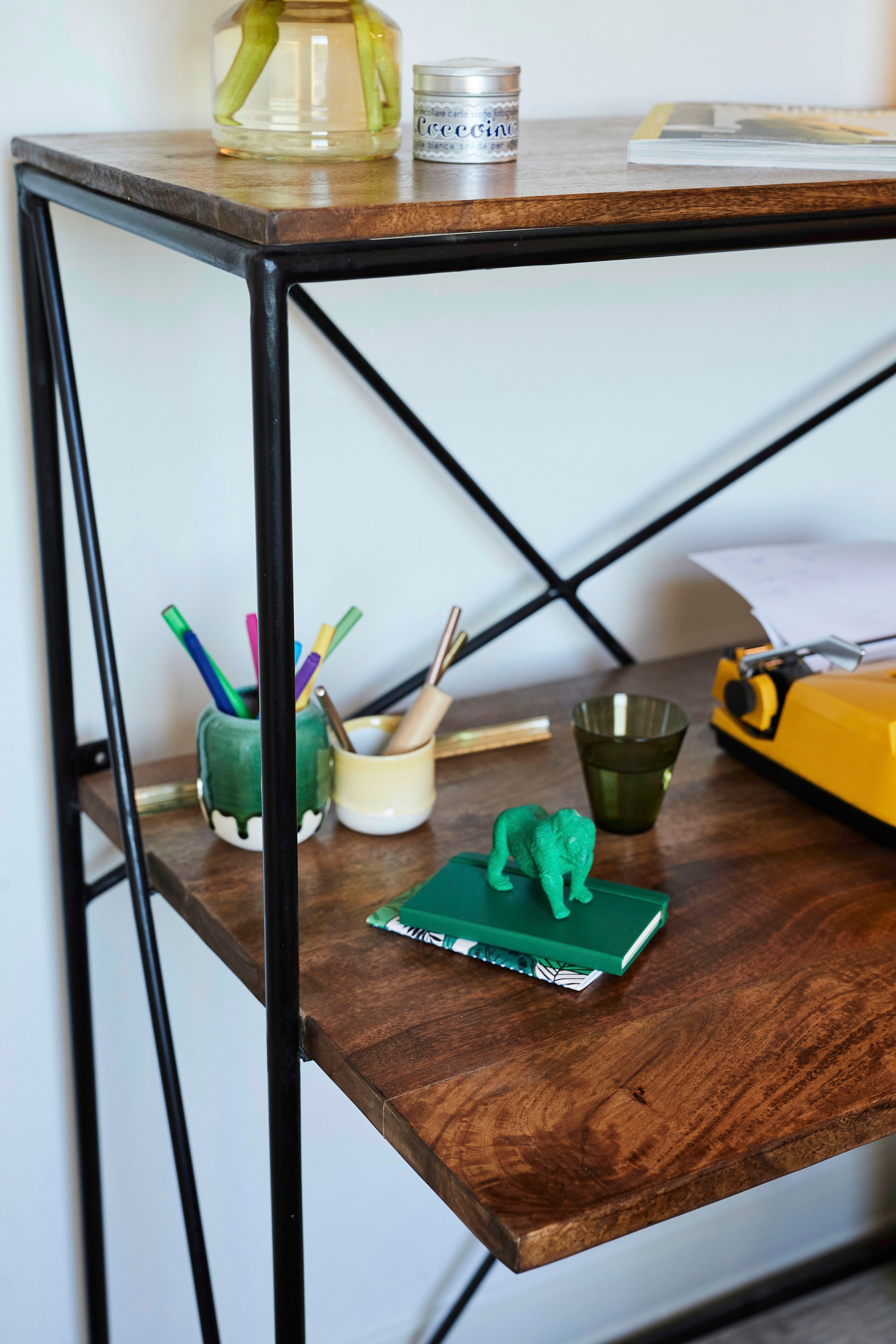 SIT Sekretär »T-NEST SHELF OFFICE LOW« mittelhohes, offenes Sekretärregal, aus Mangoholz und Metall