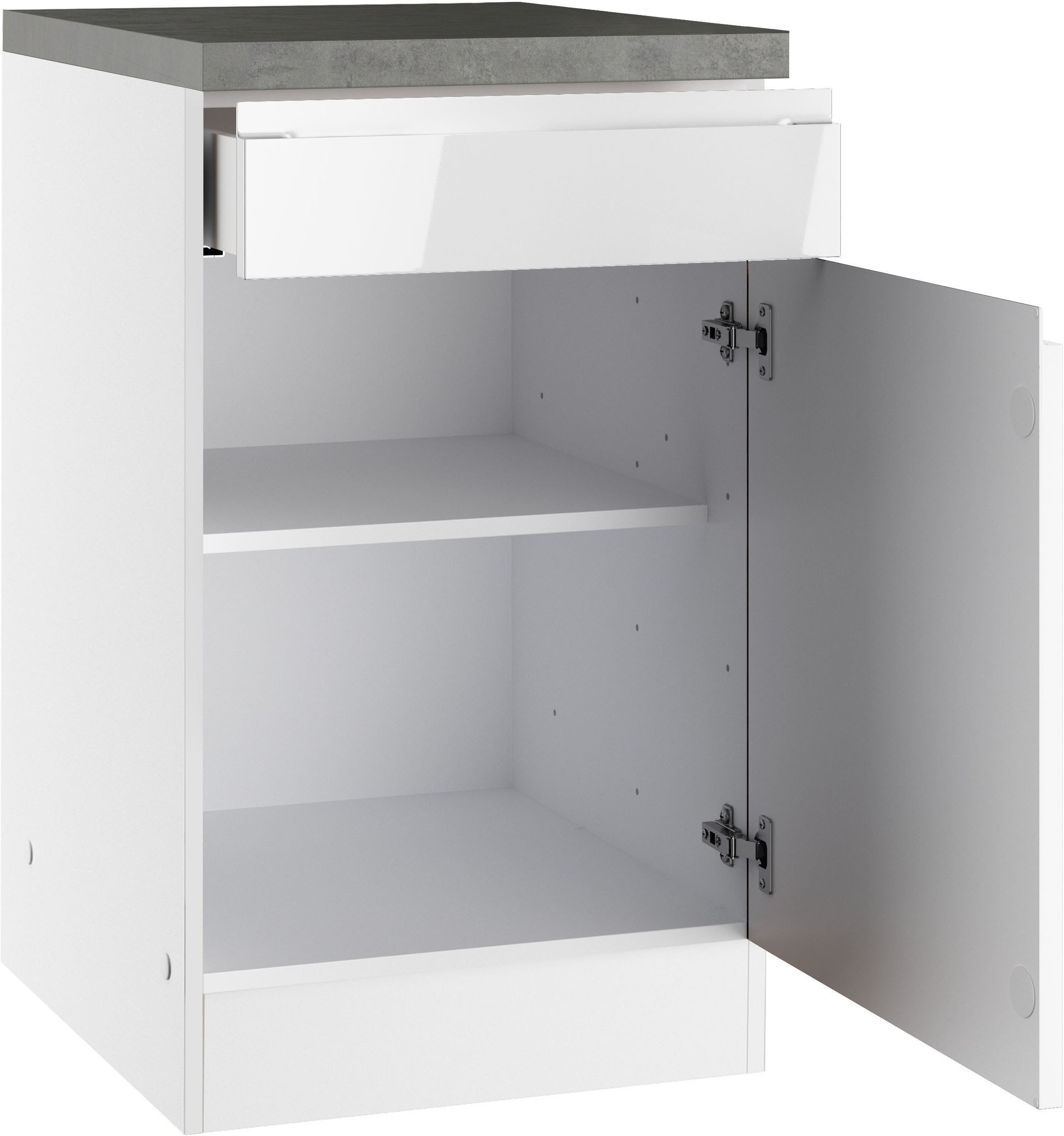 KOCHSTATION Armoire basse »KS-Virginia,neu in verbesserter Ausführung« Rangement, Softclose, avec plan de travail CPL,  largeur 50 cm, 1 porte, 1 tiroir, fonction soft-close