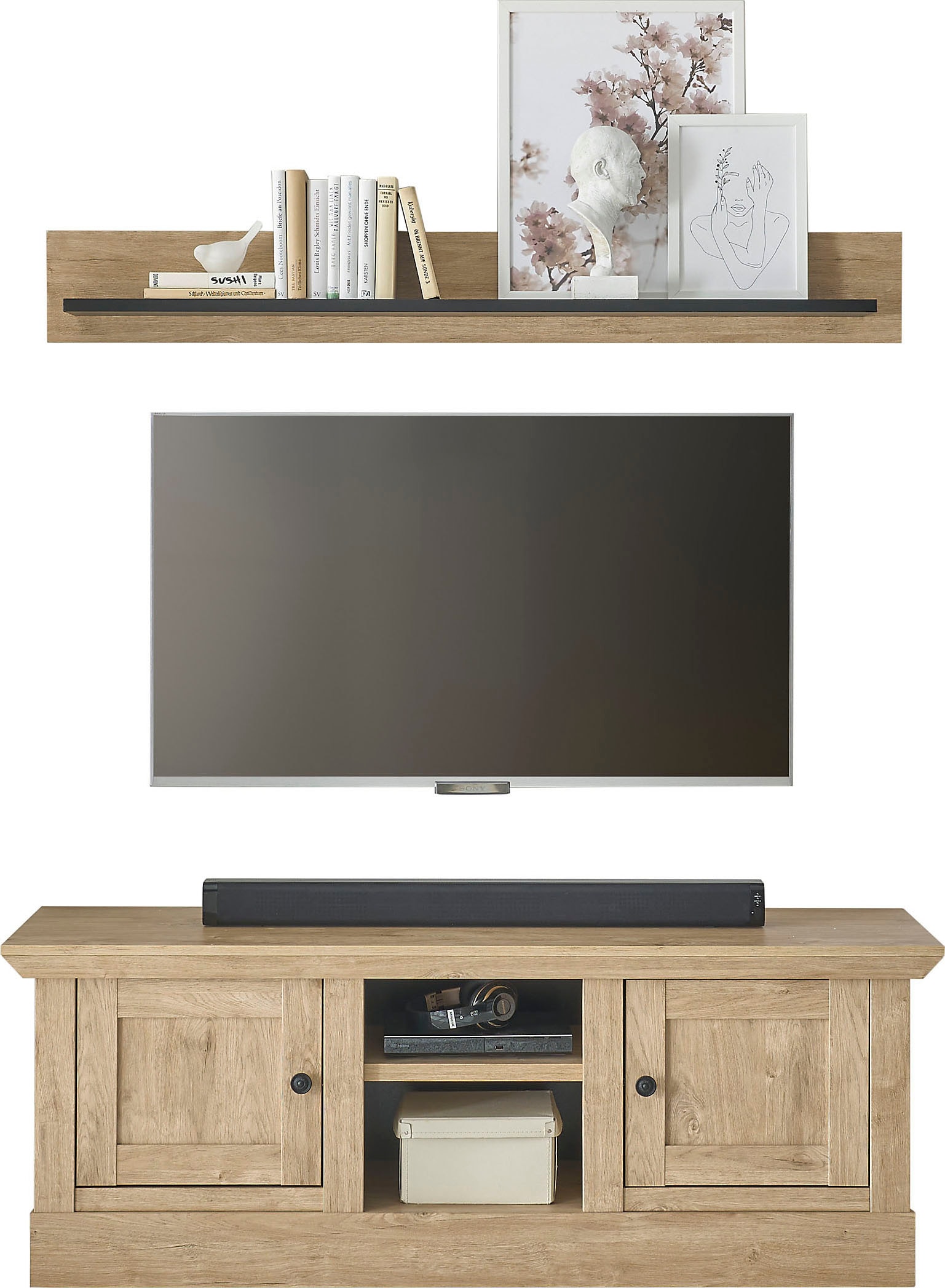 Home affaire Meuble mural »Cornwall, Anbauwand im Landhausstil, Wohnzimmer-Set, Eiche Dekor« Set, 2 cuis tlg.