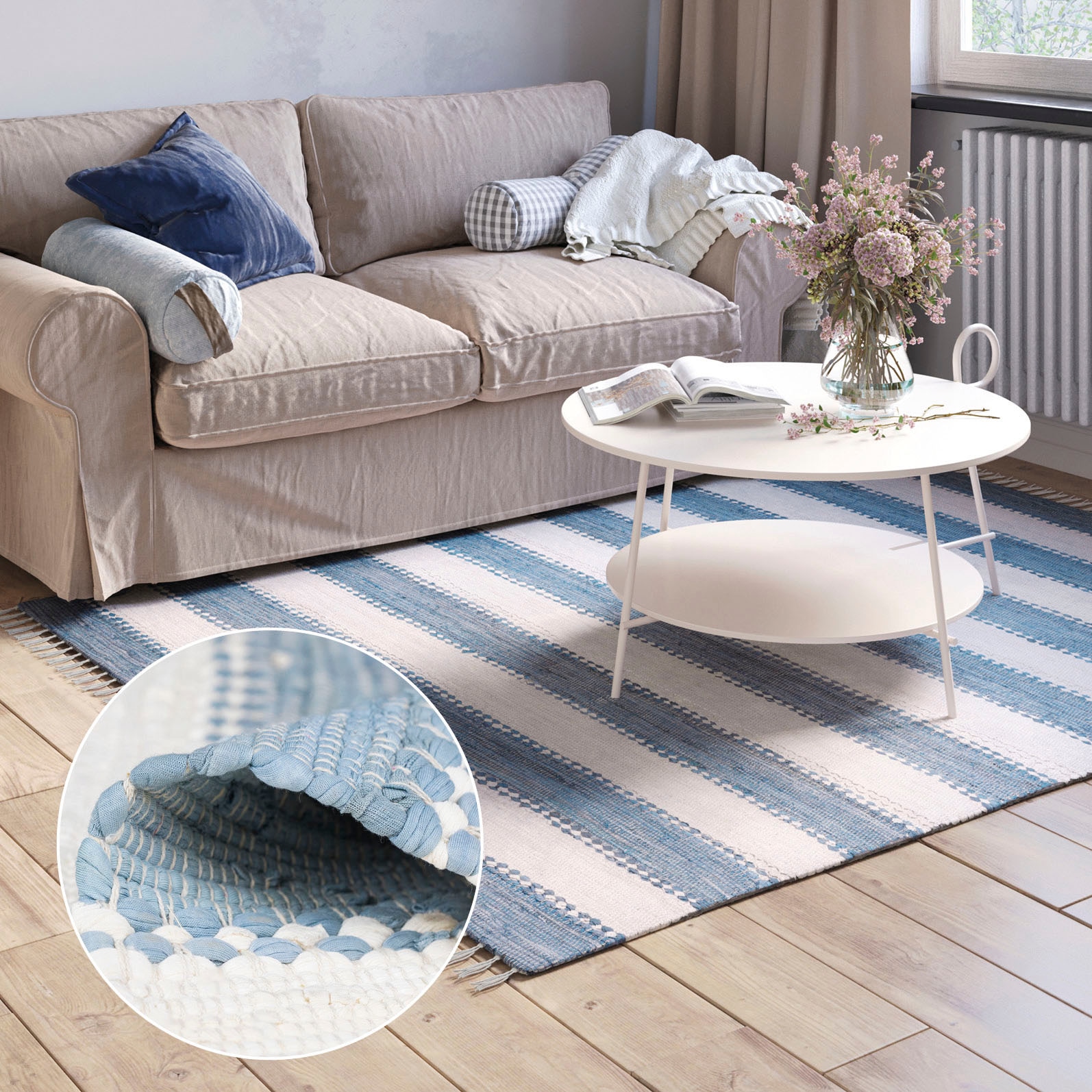 Myflair Möbel & Accessoires Tapis »Karim« Rectangulaire 10 mm Höhe tapis tissé main, rayé, 90% coton, tissé main, avec franges