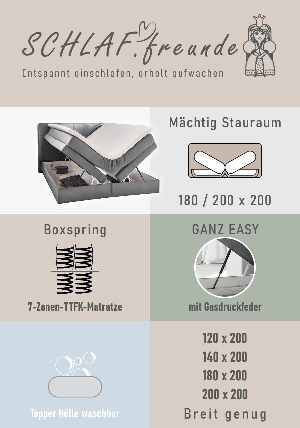 Jockenhöfer Gruppe Boxspringbett »AMY mit Bettkasten, inkl. Bonnell- oder Taschenfederkernmatratze H2-H4« mit 6 cm Kaltschaum-Topper, Samt-Bezug, 120x200 und 140x200 cm
