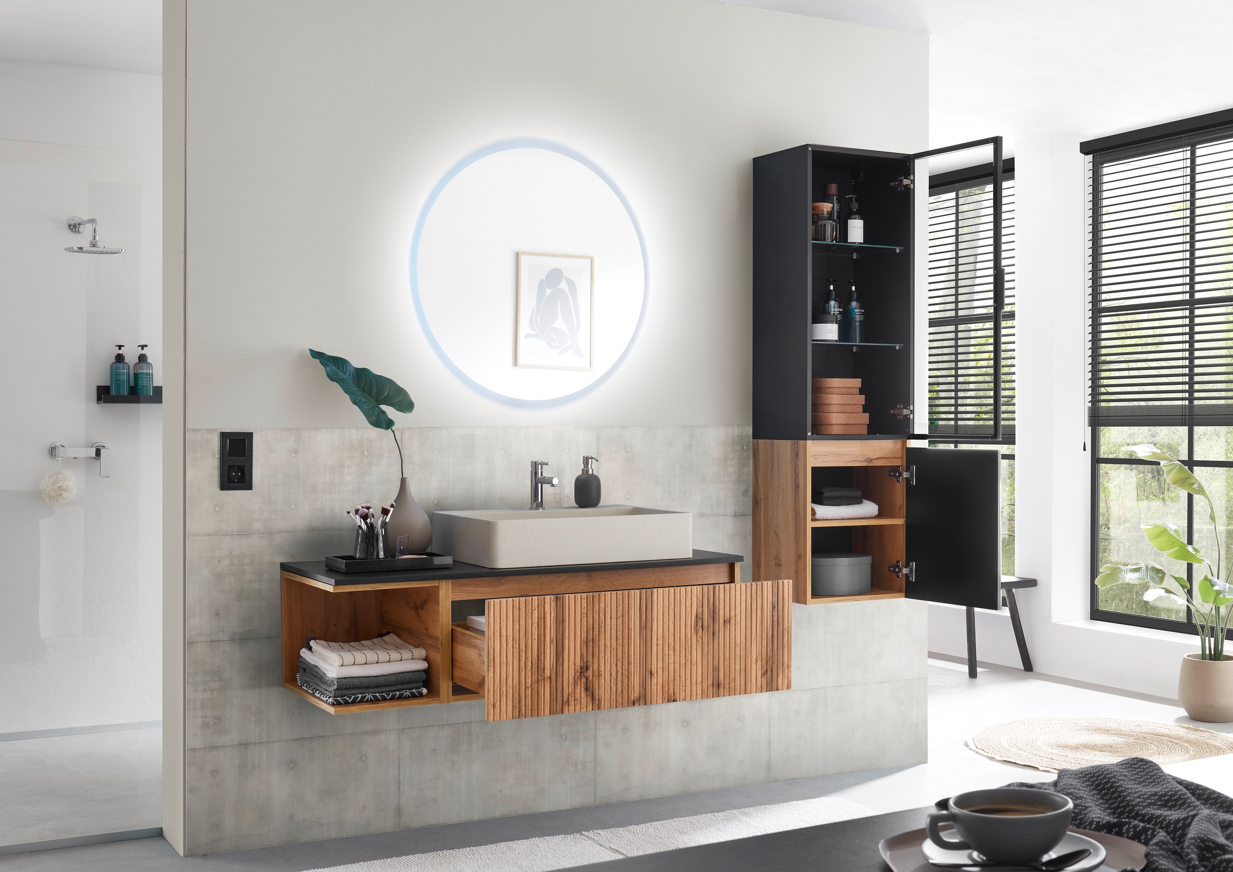 BASIC by Balculina Waschbeckenunterschrank »Loris BxHxT 120x34x47 cm« 1 Stk. tlg. Breite 120cm, Softclose, L/R montierbar