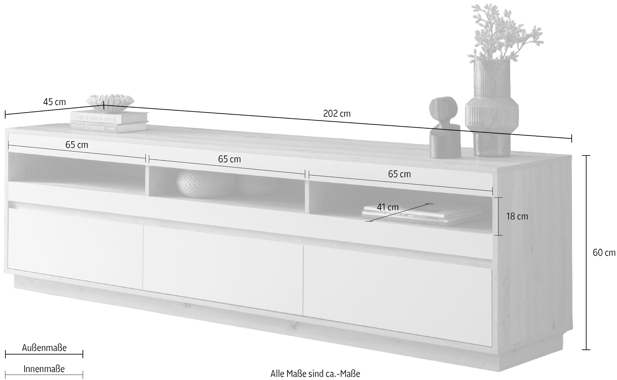 Home affaire Table basse »Sonora, moderner TV-Unterschrank, Kommode in Eiche Artisan, TV-Schrank« filigrane Rahmenoptik, ausreichend Stauraum, vielseitig einsetzbar