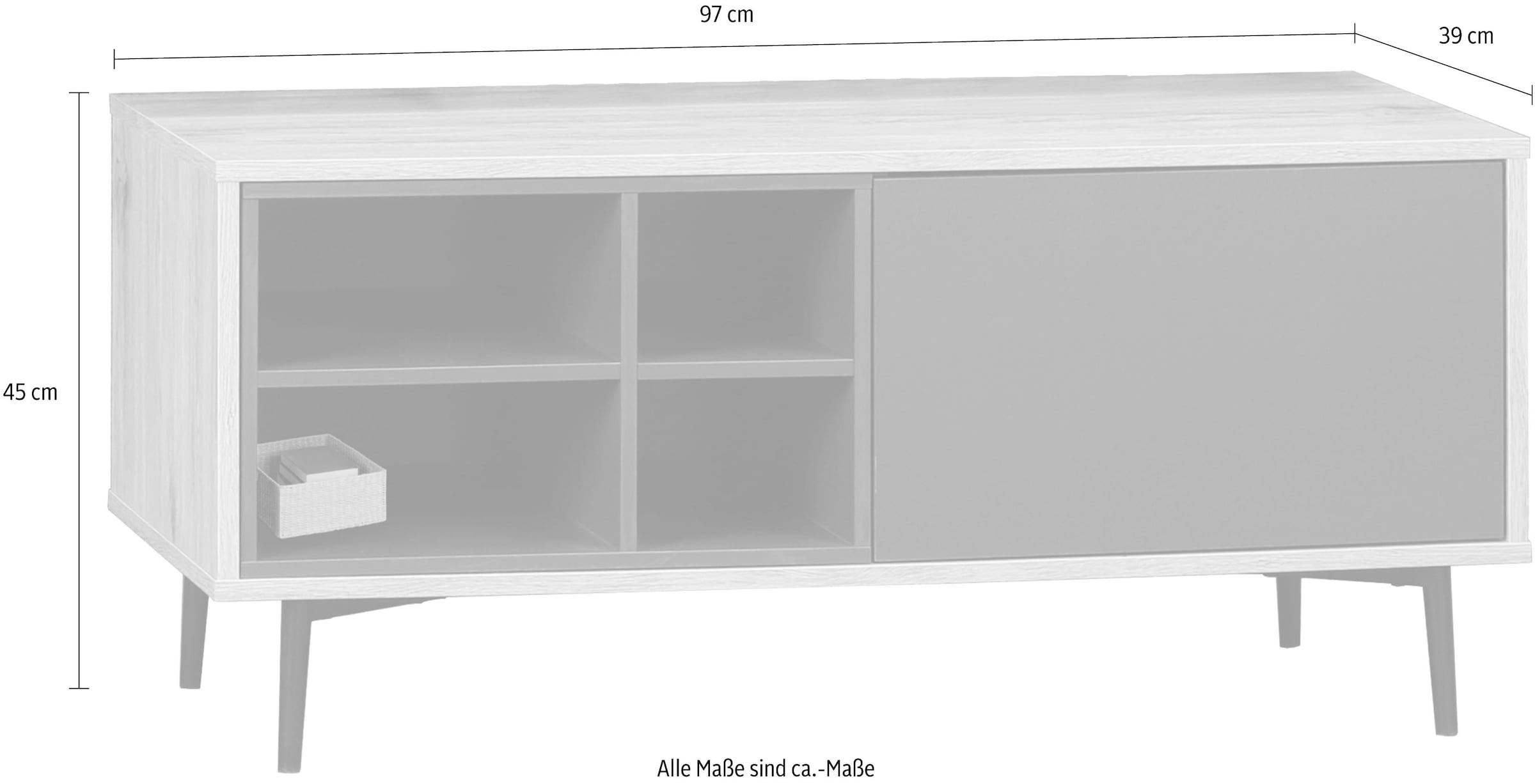 SIT Table basse »Lecco im Scandi-Stil mit 1 Tür, 4 offenen Fächern und Metallbeinen« Façade sans poignées avec film décoratif lisse et pieds en métal élégants