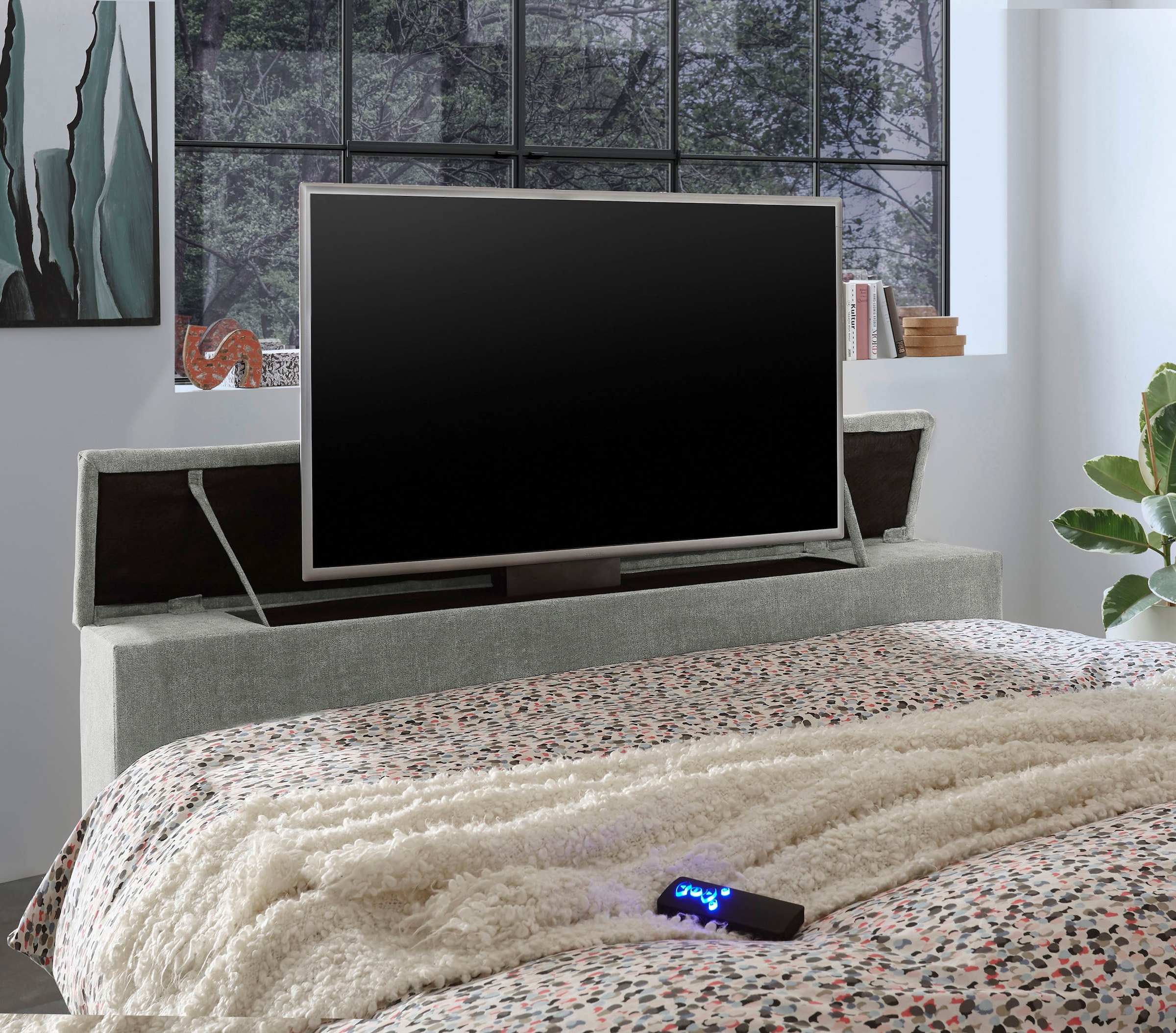 ED EXCITING DESIGN Boxspringbett »Denver« inkl. 1 bzw. 2 Bettkästen, motorisierte TV-Halterung bis 40 Zoll