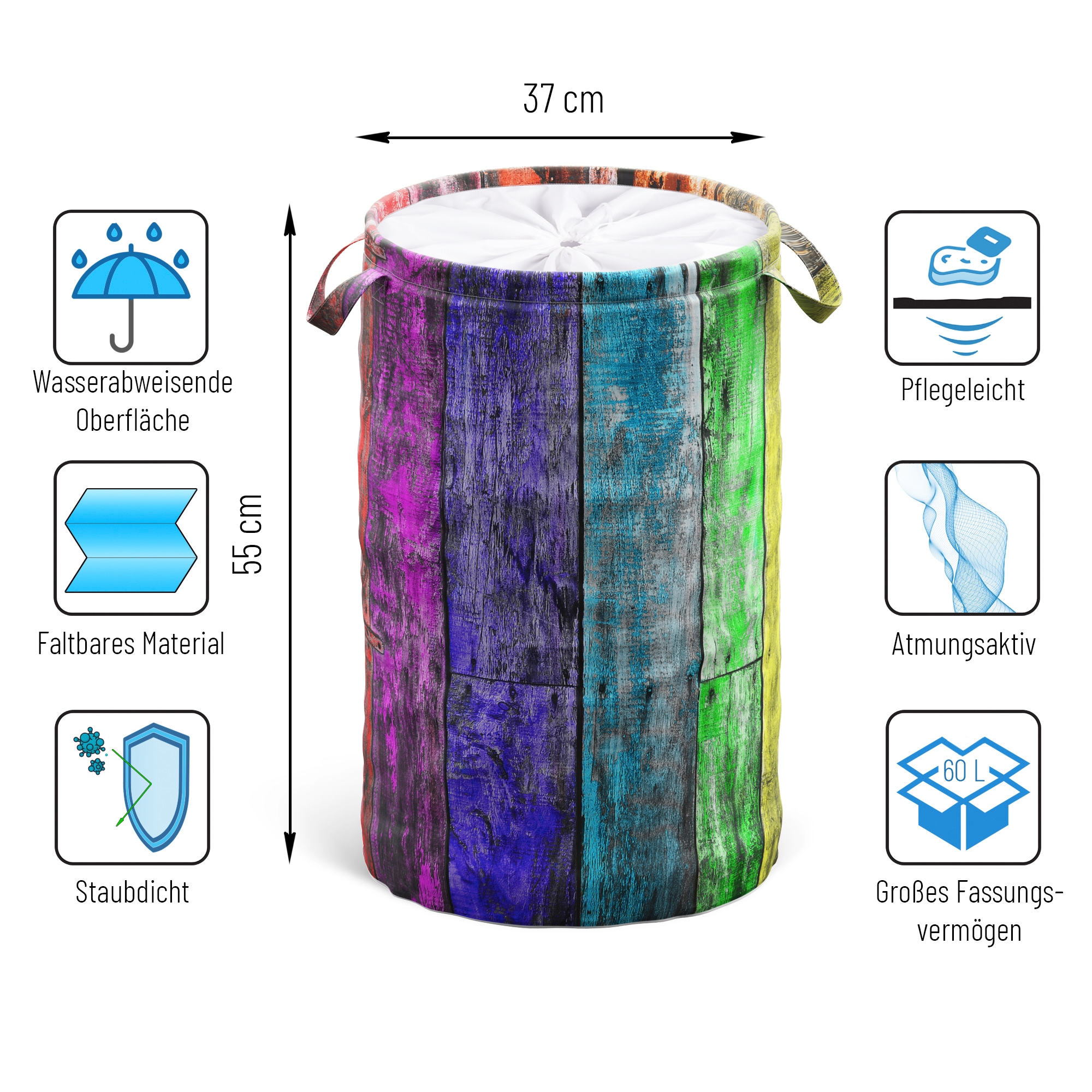 Sanilo Panier à linge »Rainbow« 60 Liter, faltbar, mit Sichtschutz