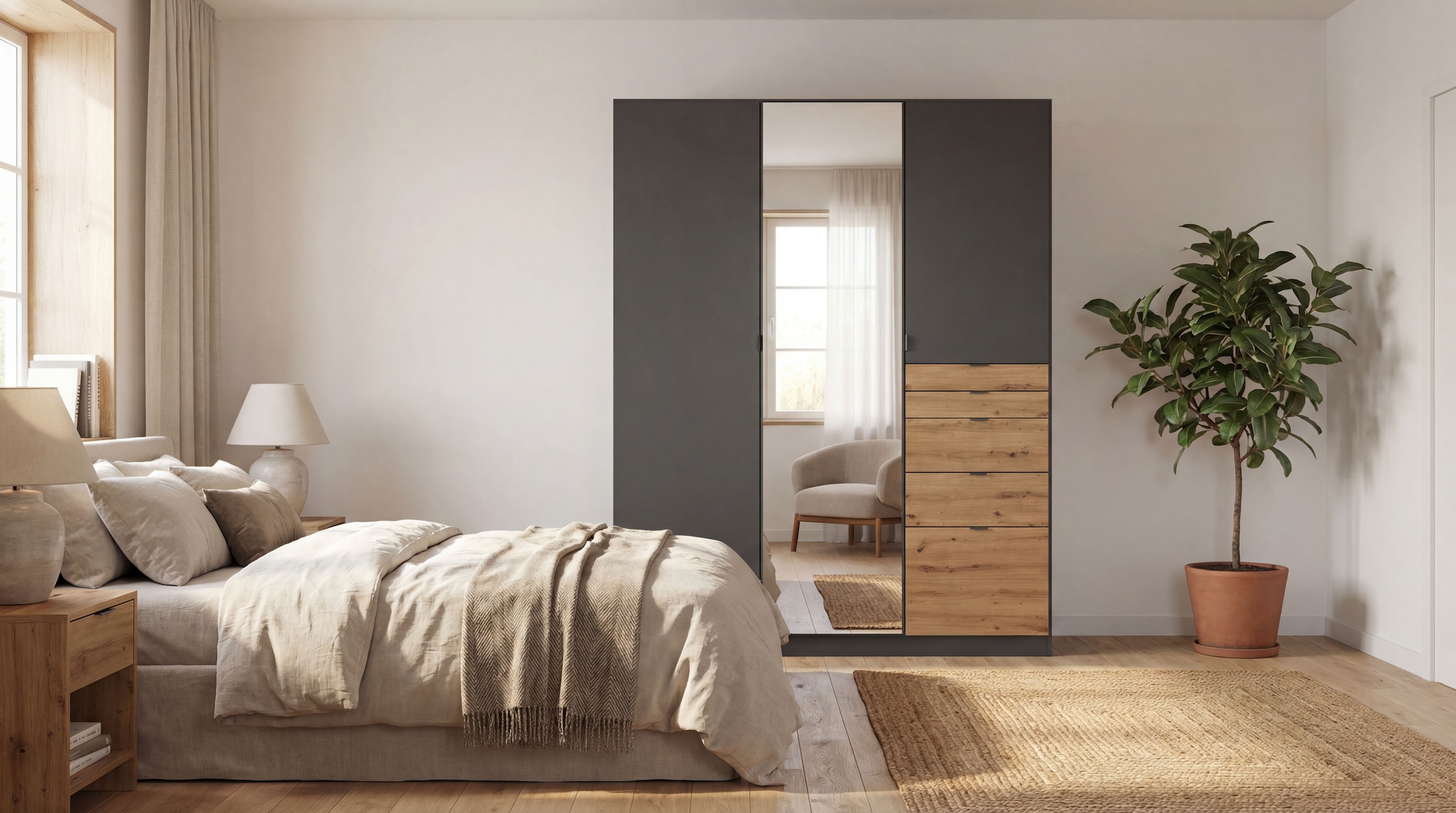 rauch »Kleiderschrank Schrank Garderobe Wäscheschrank Ankleide ONTARIO« Breiten 136/181 cm,  mit 5 Schubladen in unterschiedlichen Grössen MADE IN GERMANY