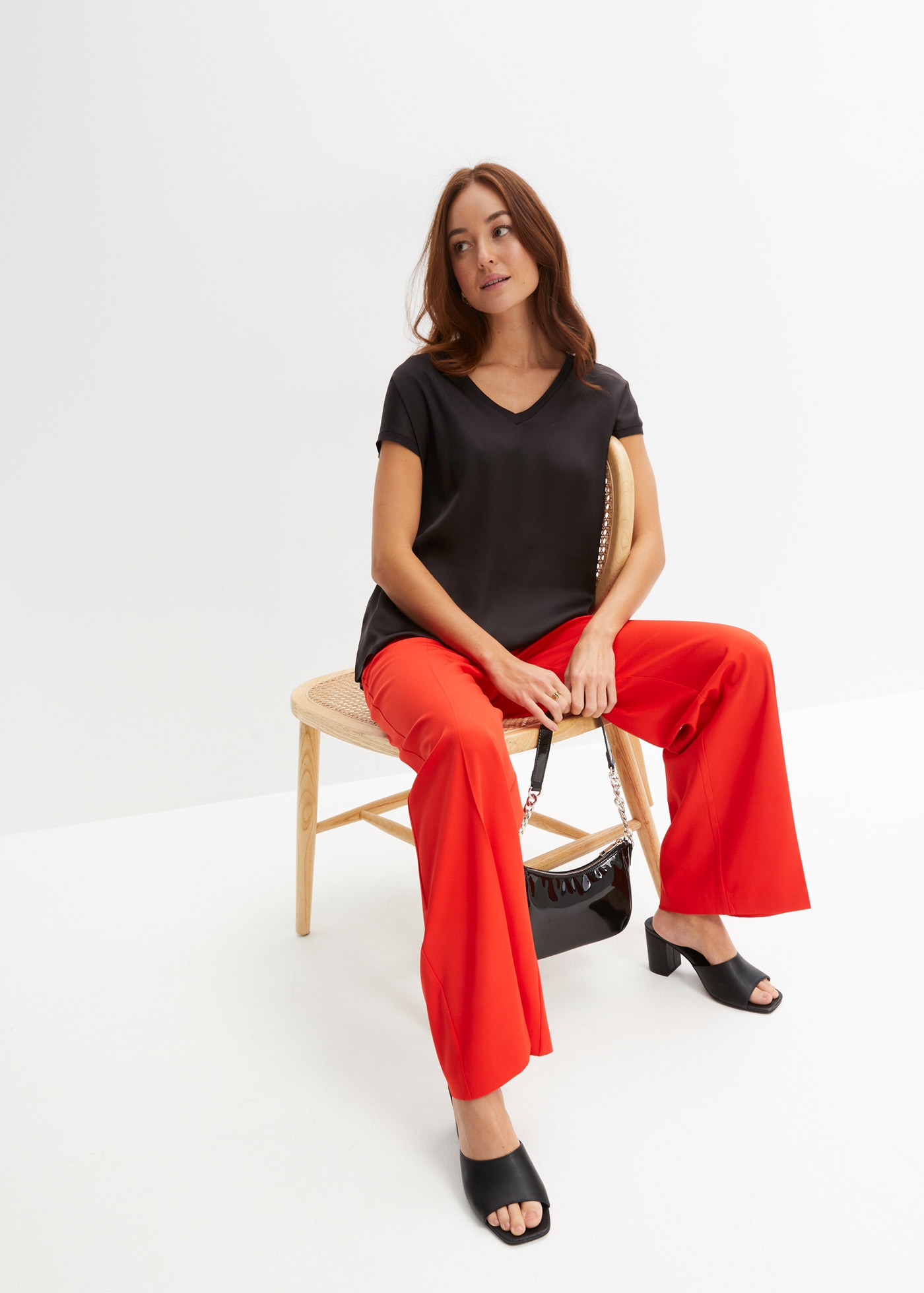 bonprix Pantalon marlène »Marlenehose«  aus Polyester und Elasthan, Loose fit Passform, femininer Stil