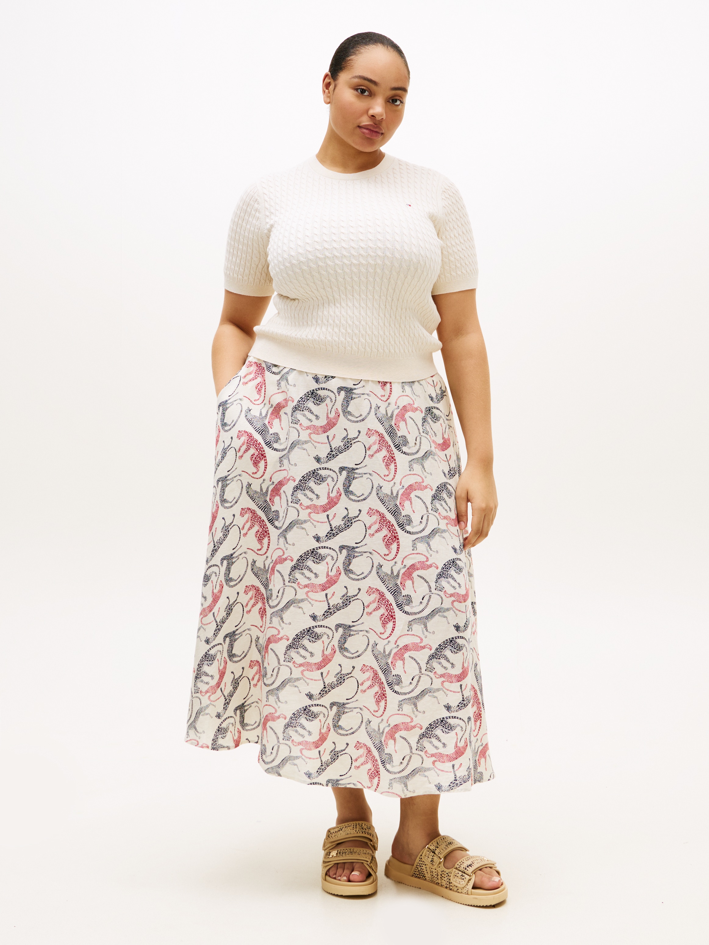 Tommy Hilfiger Curve A-Linien-Rock »CRV ESS LINEN FLARE SKIRT« in grossen Grössen, in ausgestellter Form