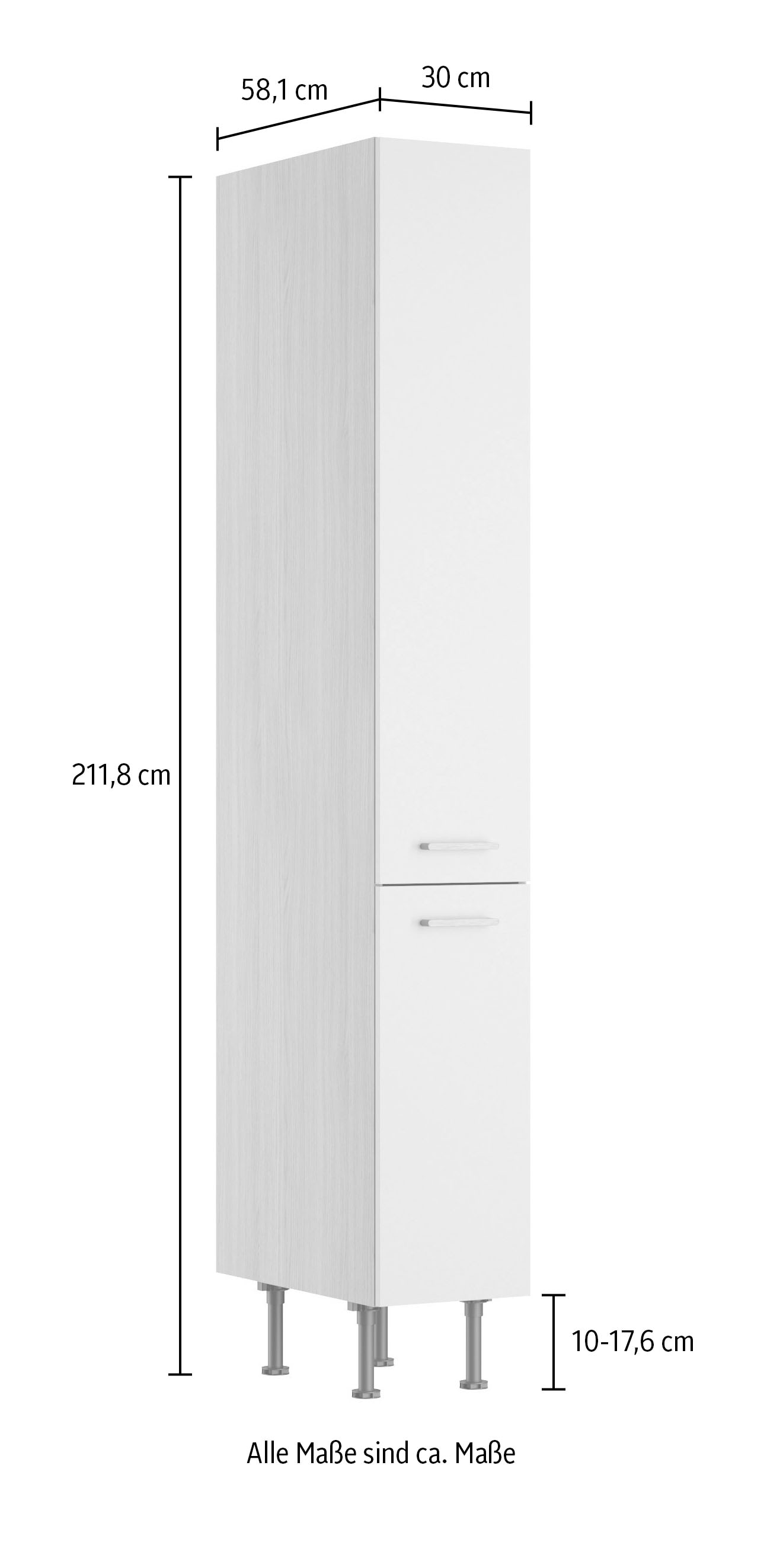 KOCHSTATION Apothekerschrank »KS-Lucy« Breite 30 cm, mit 2 Auszügen, Soft-Close, höhenverstellbare Füsse