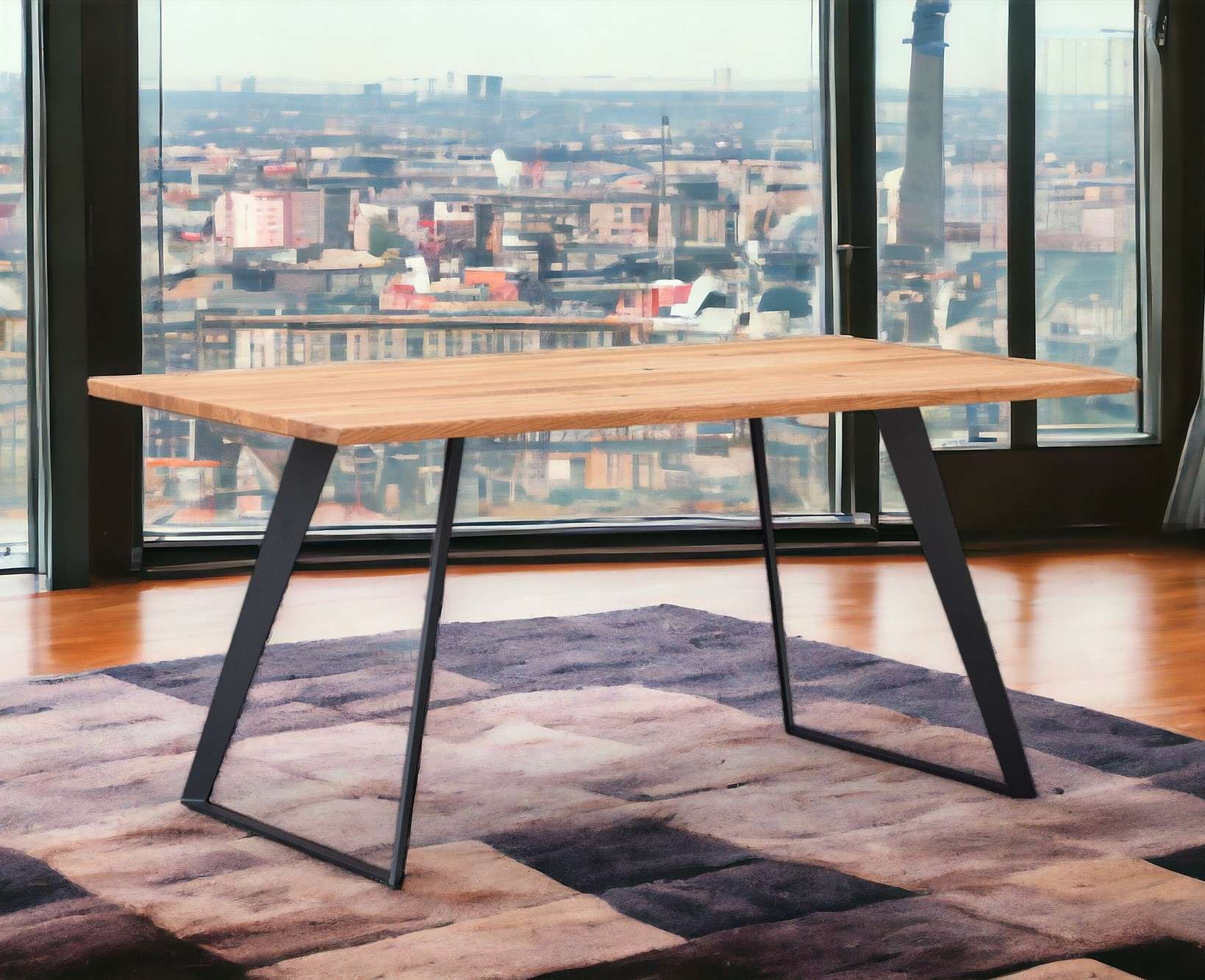 Home affaire Esstisch »Talwiese Küchentisch, U-Form Metallgestell, Wildeiche massiv geölt« Baum Kante oder Schweizer Kante, erhältlich in 3 Grössen und 2 Farben