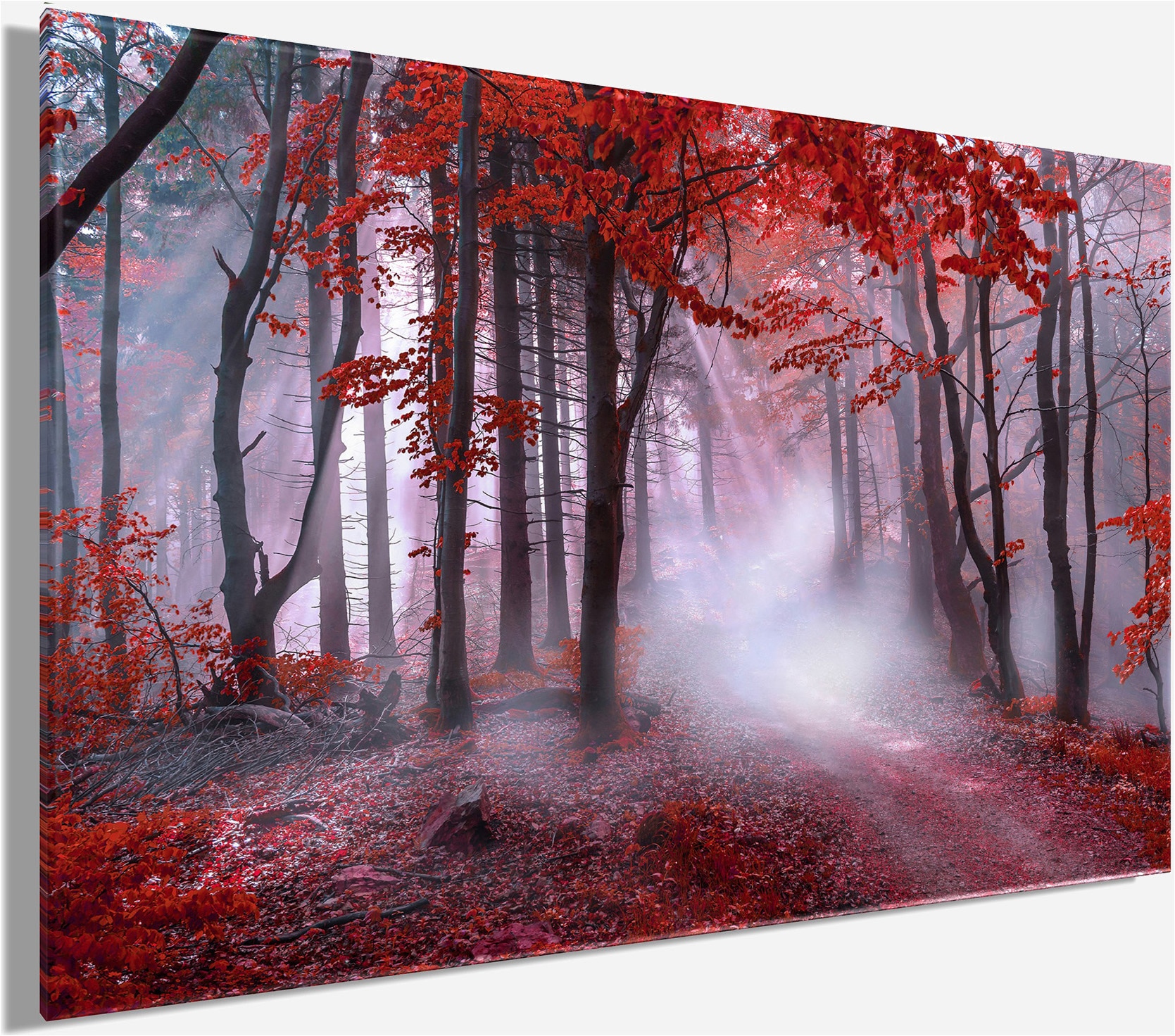 Bönninghoff Tableau sur toile »Wandbild NEBEL IM ROTEN WALD 78x118 cm – Leinwandbild Keilrahmen Deko« Forêt | Forêt mystique | Nature 1 cuis tlg. tendu sur châssis