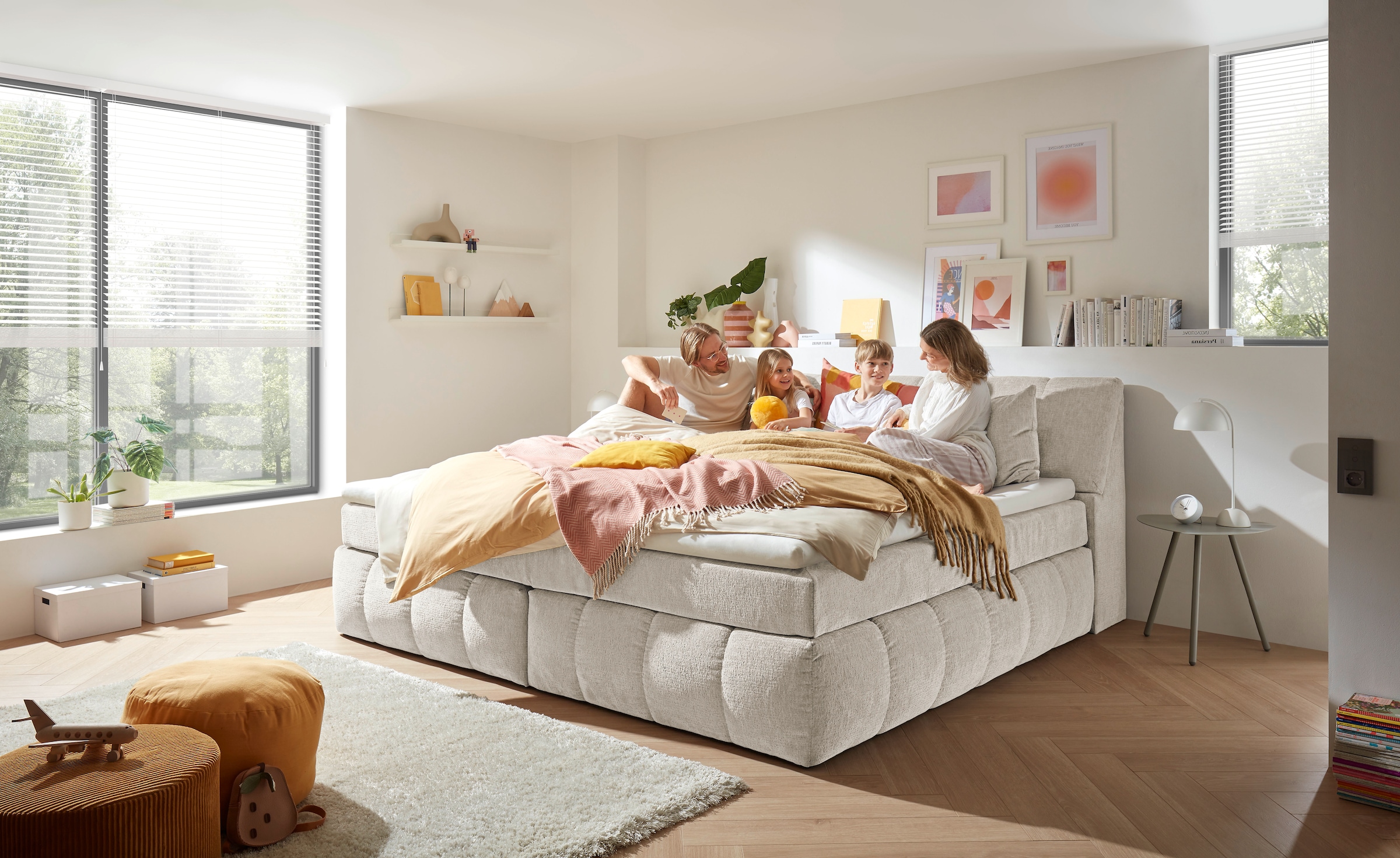 ED EXCITING DESIGN Boxspringbett »Elkford, Familienbett in der Grösse 240x200cm« inkl. Stauraum im Kopfteil