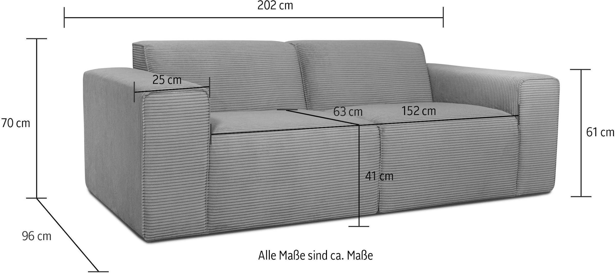 GOODproduct 2-Sitzer »Clayton Kompaktsofa Breite 202 cm« in einem trendigen Cord-Bezug, verschiedene Kombinationen verfügbar