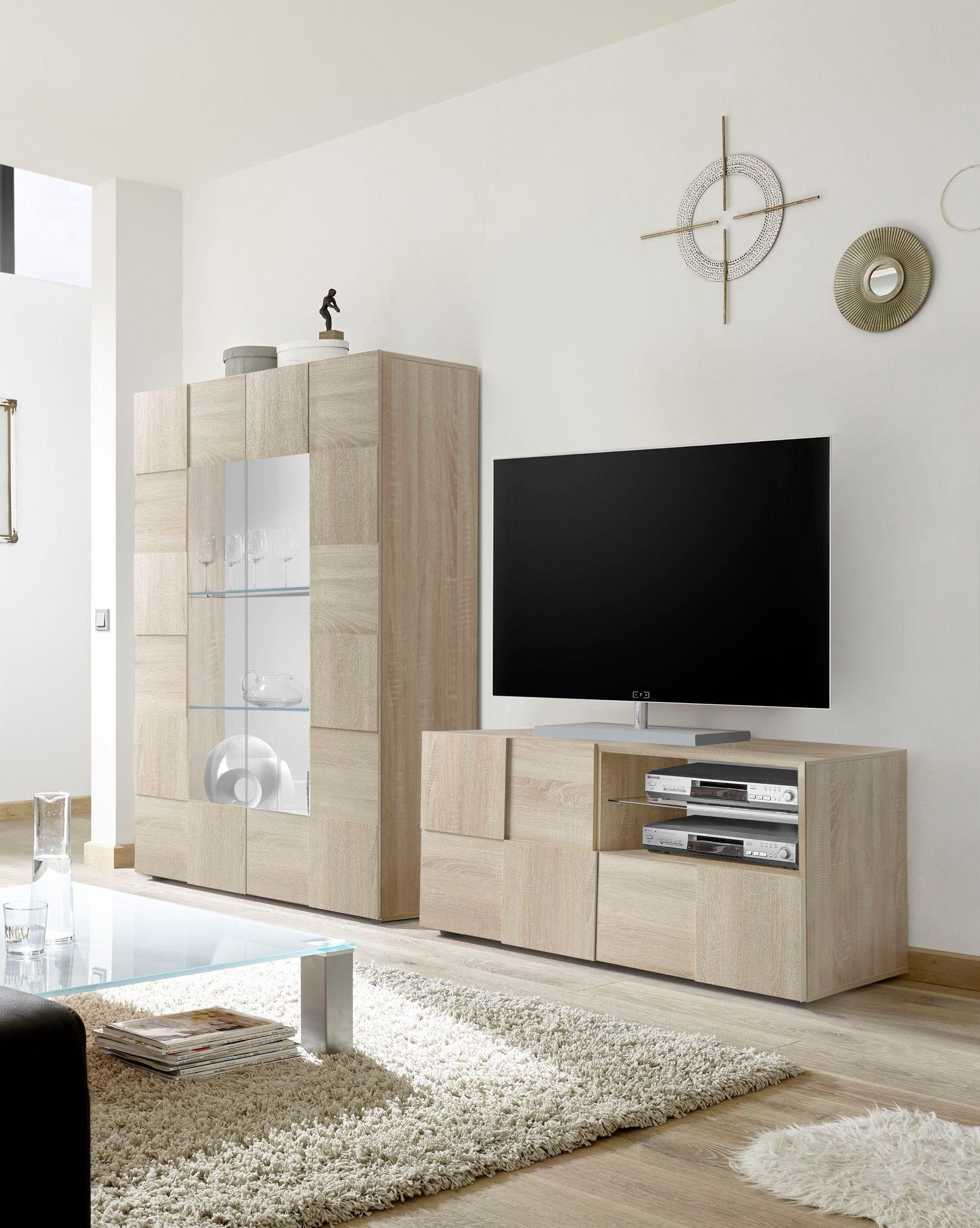 Home affaire Table basse »Dama Breite 121 cm, TV-Board 1 Tür, 1 Schubkasten, TV-Schrank« Front in 3D-Optik, grifflos, verschiedene Farben